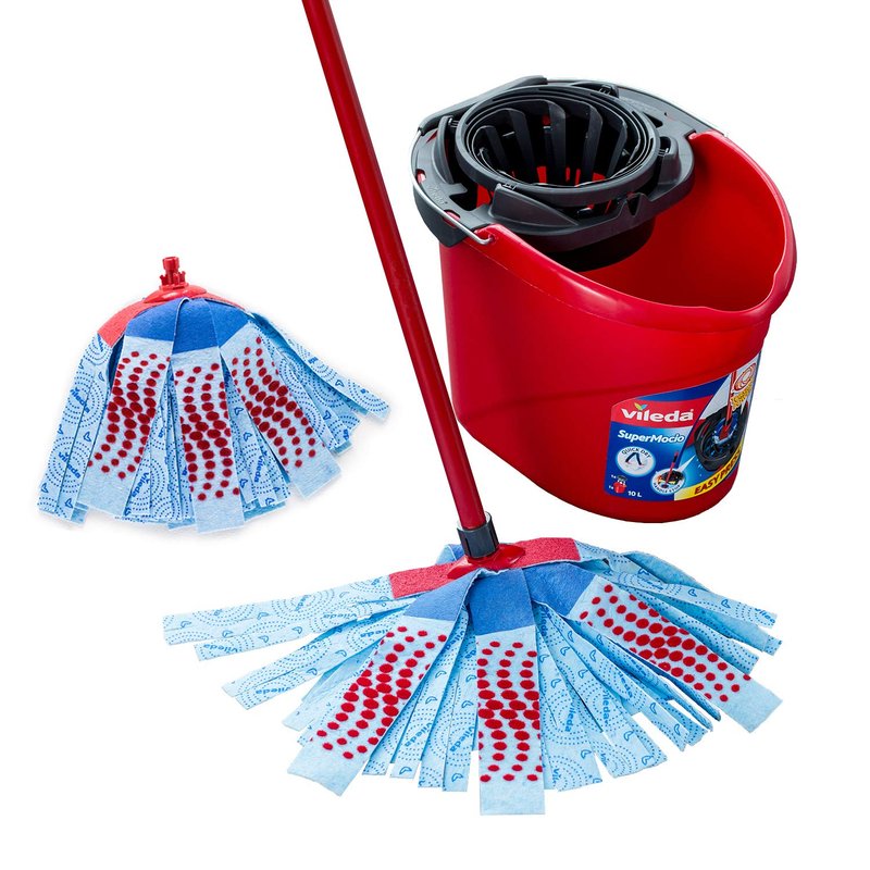 Vileda SuperMocio 3Action XL Mop & Bucket Set with Torsion Wringer | Deep‑Cleaning 3 Power Zones Remove Stubborn Dirt | XL Mop Head with Advanced Microfibre Technology | Includes Additional Refill