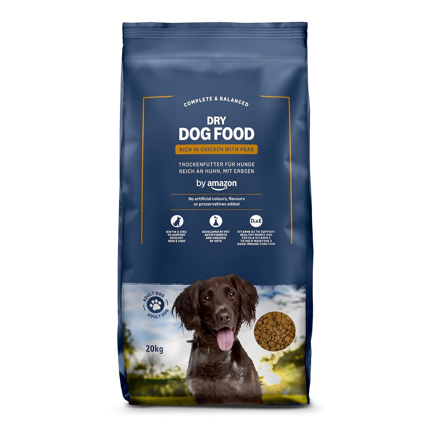 by Amazon - Complete Dry Dog Food for Adult Dogs, Rich in Chicken with Peas, 1 Pack of 20kg