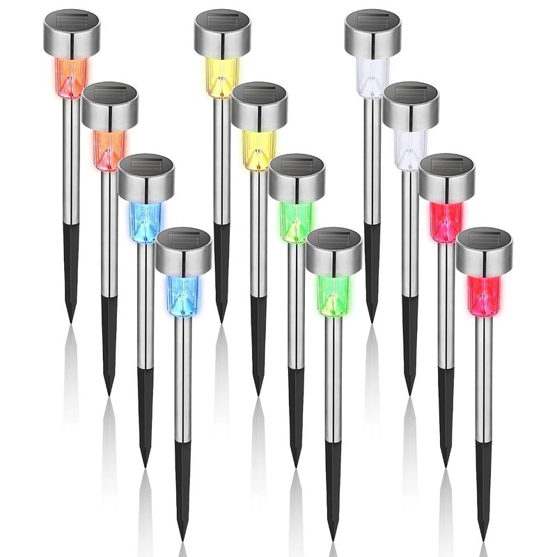 GIGALUMI Solar Lights Outdoor Garden Waterproof,12 Pack,Stainless Steel LED Solar Garden Lights for Patio, Lawn, Yard and Landscape Decor, Colorful