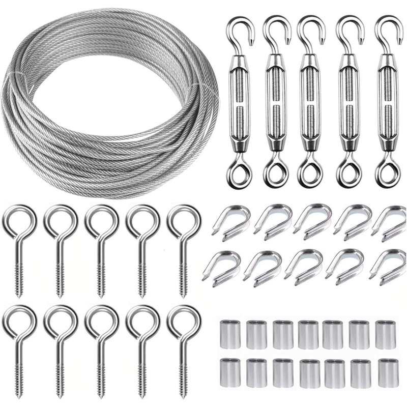 TooTaci 30M Garden Wire for Climbing Plants, 2mm PVC Coated Stainless Steel Cable Rope, Wire Trellis Kit with M5 Turnbuckles Teniosner & Vine Eyes for Plants Support, Outdoor String Hanging, Fence