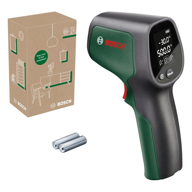Bosch infrared thermometer UniversalTemp (-30°C...+500°C, easy and precise measurement, 3 predefined material groups, in E-Commerce cardboard box)