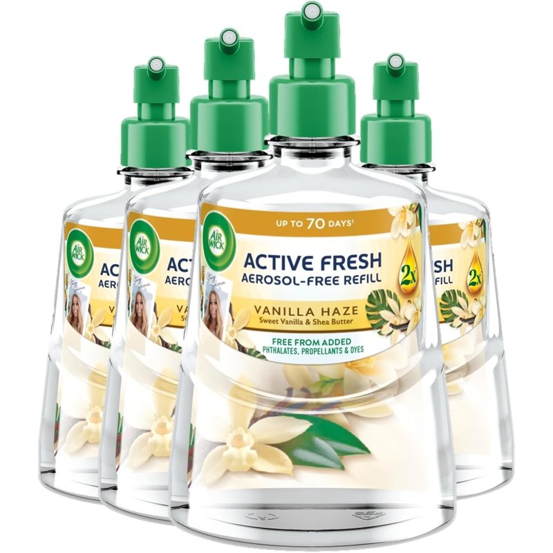 Air Wick Aerosol-Free Automatic Air Freshener Spray | Sweet Vanilla & Shea Butter | 4 Refills | 24x7 Active Fresh Odour Neutraliser | Lasts Up to 3x70 Days