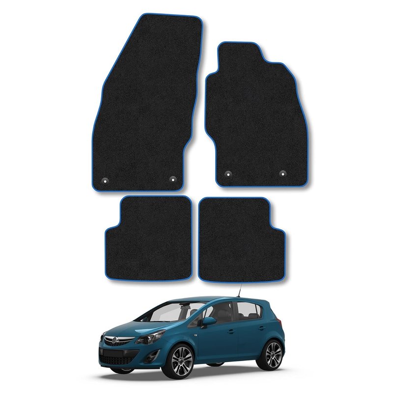 Vauxhall Corsa D/E (2006-2019) Compatible Car Mats Accessories Carpet Tailored Fit Blue Trim Full Coverage Custom Fit Accessory Hand-Finished Floor Mats All Weather Full Coverage With Clips