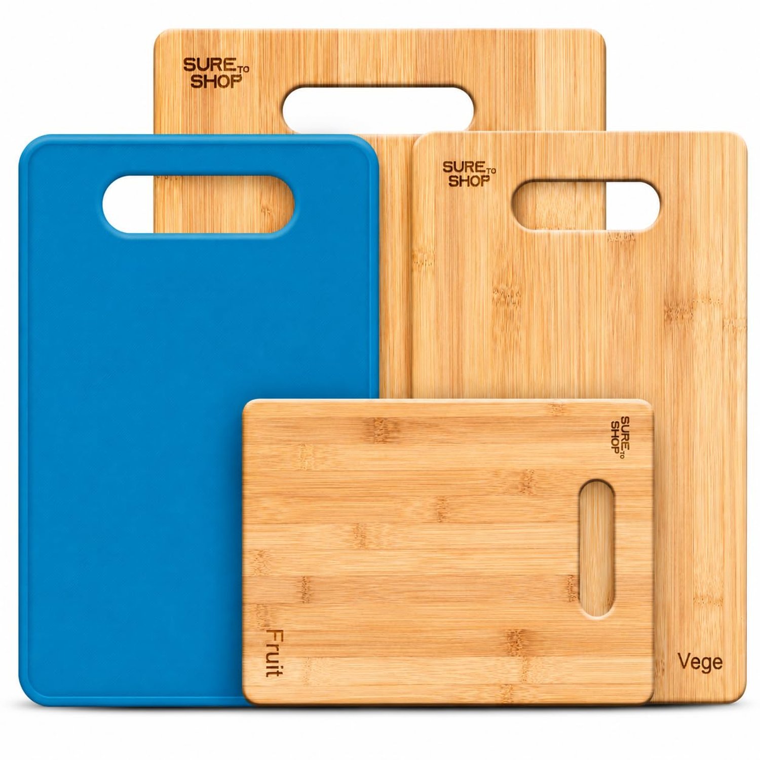 3 Piece Bamboo Chopping Board Set with Bonus Flexible Cutting Mat | Reversible Wooden Chopping Boards with 1.5 cm Thickness | Ideal for Cutting Vegetables, Meat & Fruits