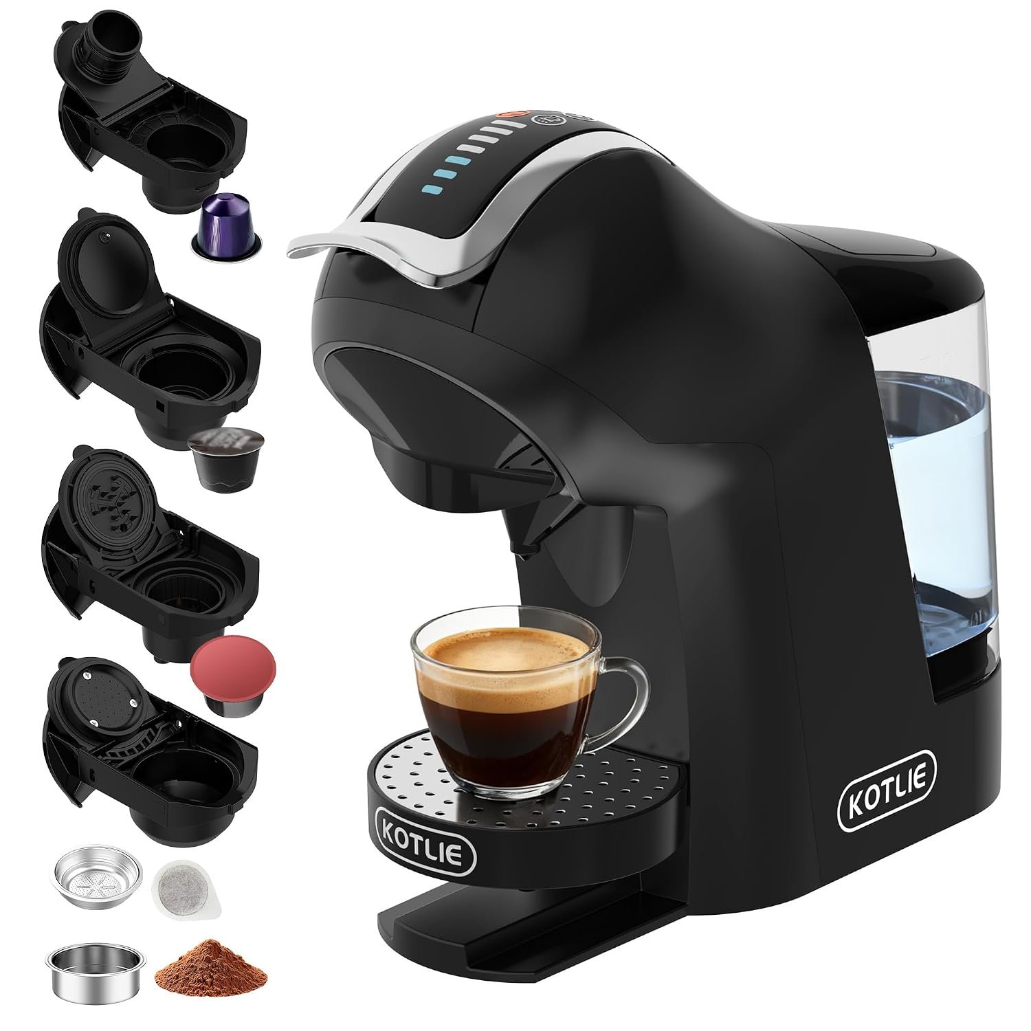 5 in 1 Coffee Pod Machine, Capsule Coffee Machine Compatible with Nespresso Original, Dolce Gusto, A Modo Mio, ESE 44mm Pods and Ground Coffee, Hot & Iced Coffee, Arc Pro