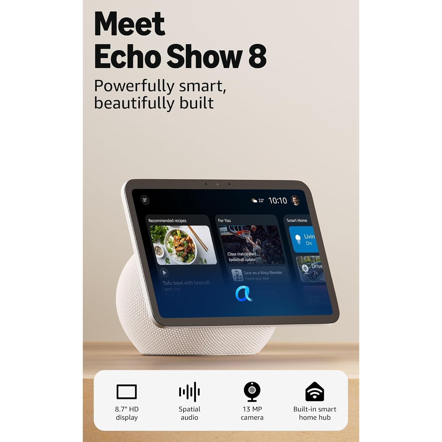 Amazon Echo Show 8 (newest gen), Vibrant HD 8.7" display with spatial audio, Glacier White, with Alexa+ Early Access