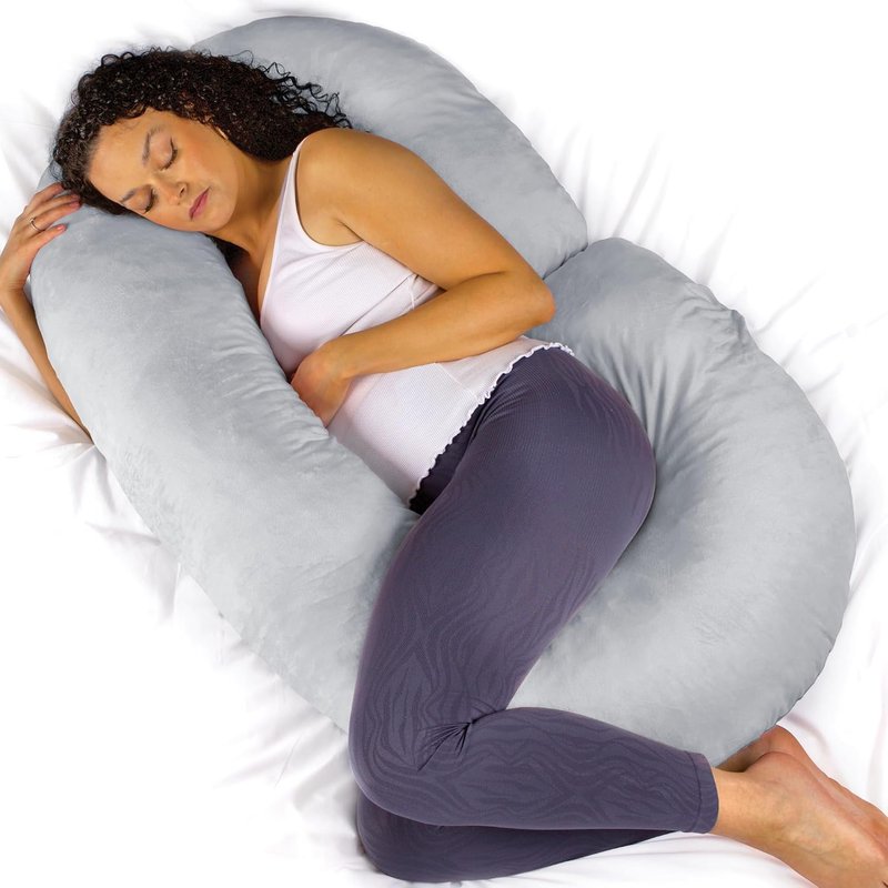 Aamira Light Grey Pregnancy Pillow, C Shaped Shredded Memory Foam Maternity Pillow, Full Body Support Pregnancy Pillows for Sleeping, Machine Washable & Removable Velvet Cover