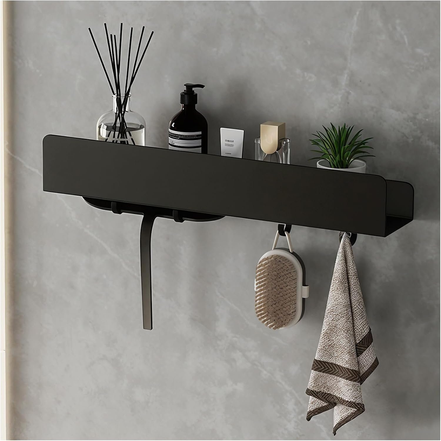 REKITA No Drill Shower Caddy Organizer, 40cm Stainless Steel Bathroom Storage with 4 Removable Hooks, Adhesive Wall Mounted Shower Shelf, Rustproof Bath Shelf for Bathroom Kitchen Living Room