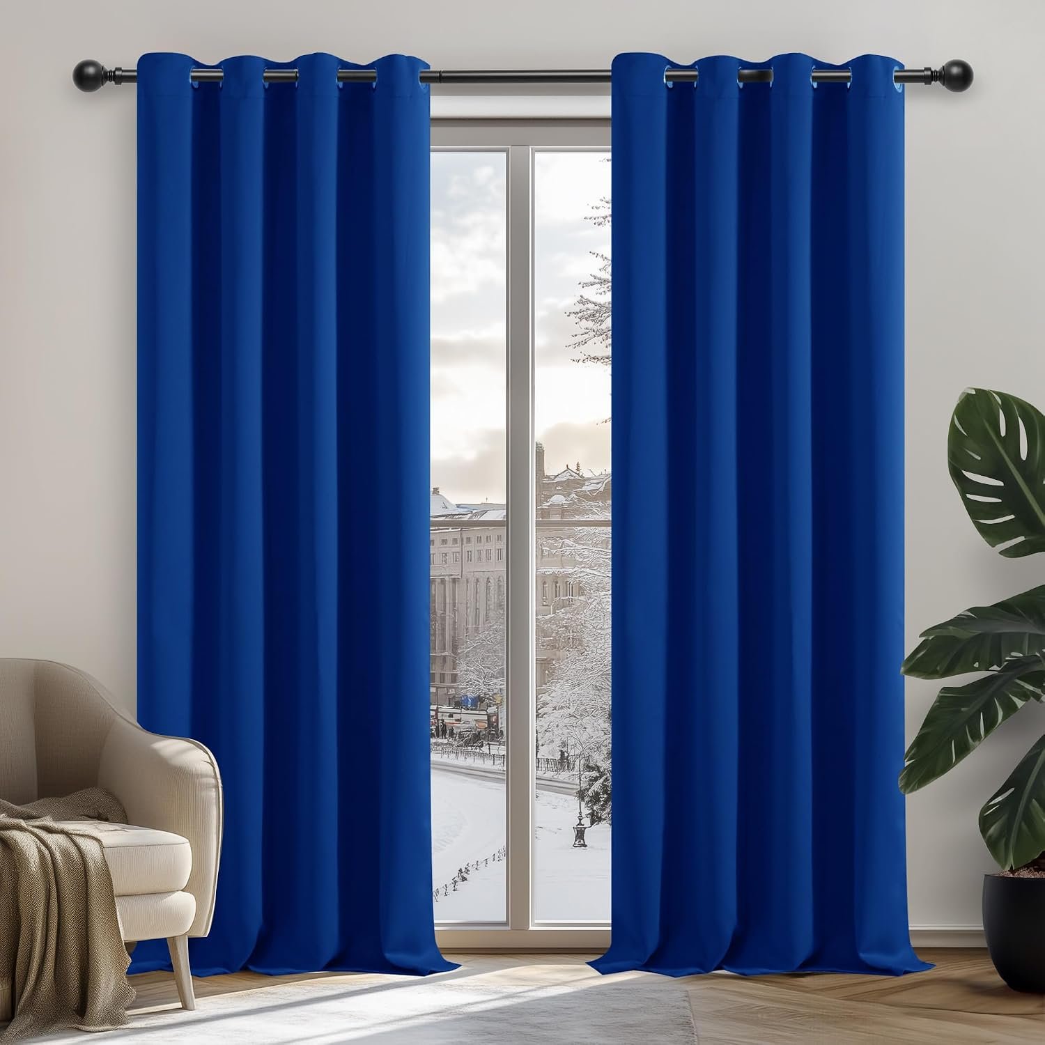 Deconovo Functional Thermal Insulated Energy Saving Eyelet Curtains Blackout Curtains for Living Room Royal Blue W55 x L82 One Pair