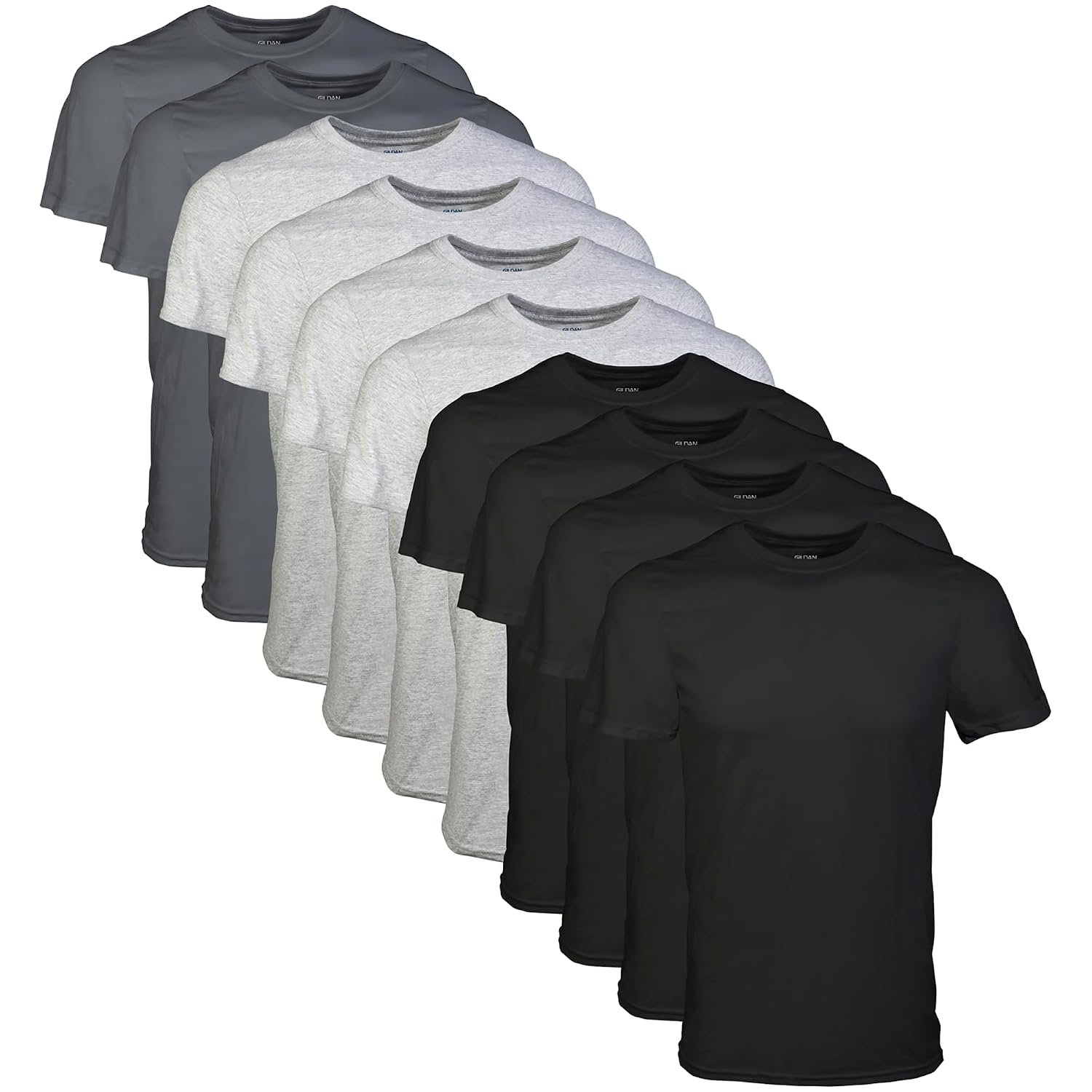 Gildan Men's Crew T-Shirts, Multipack, Style G1100 Undershirt, Black/Sport Grey/Charcoal (5-Pack), S (Pack of 5)