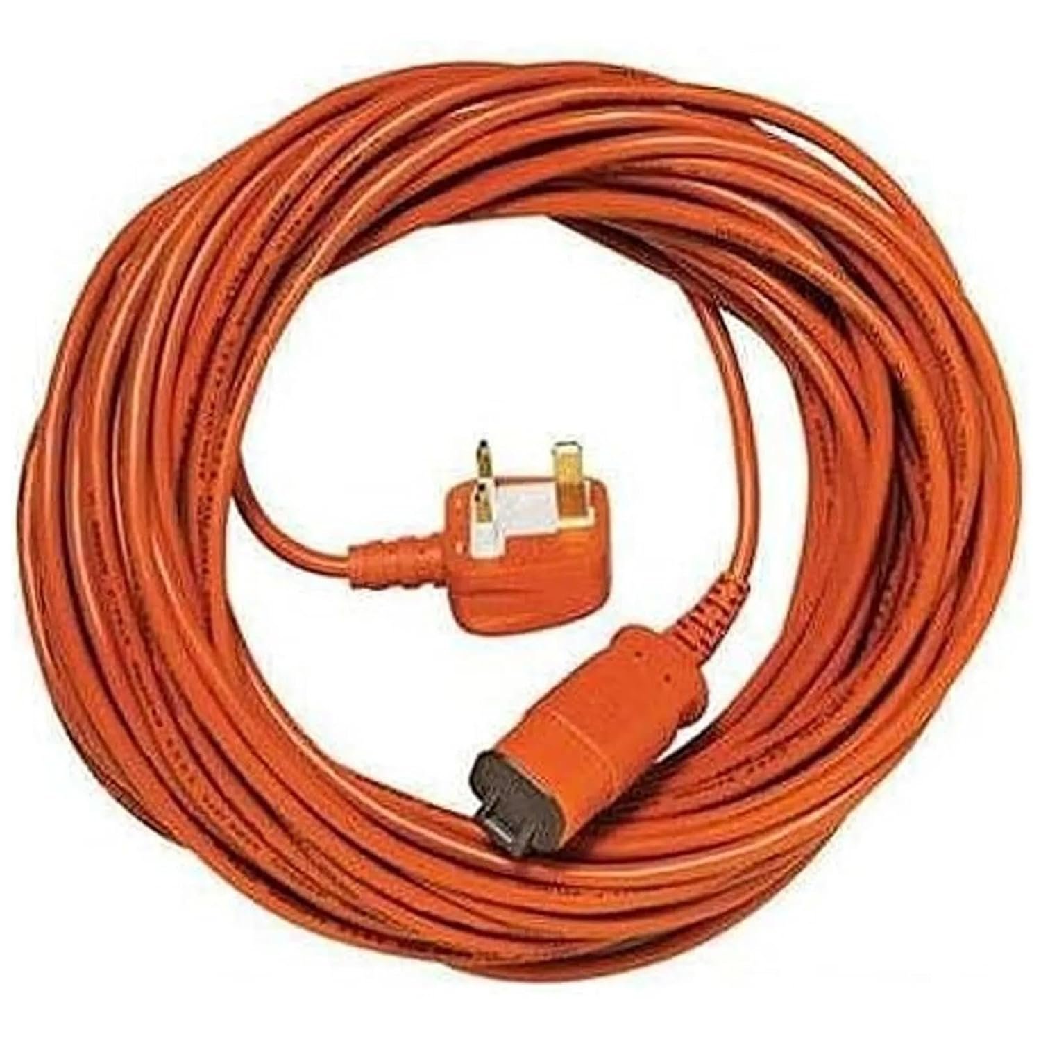 SPARES2GO 15 Metre Mains Power Cable and Lead Plug for Bosch Rotak 34 34R 36 36R 370 430 Ergoflex Lawnmower (15m / 49 feet, Orange)