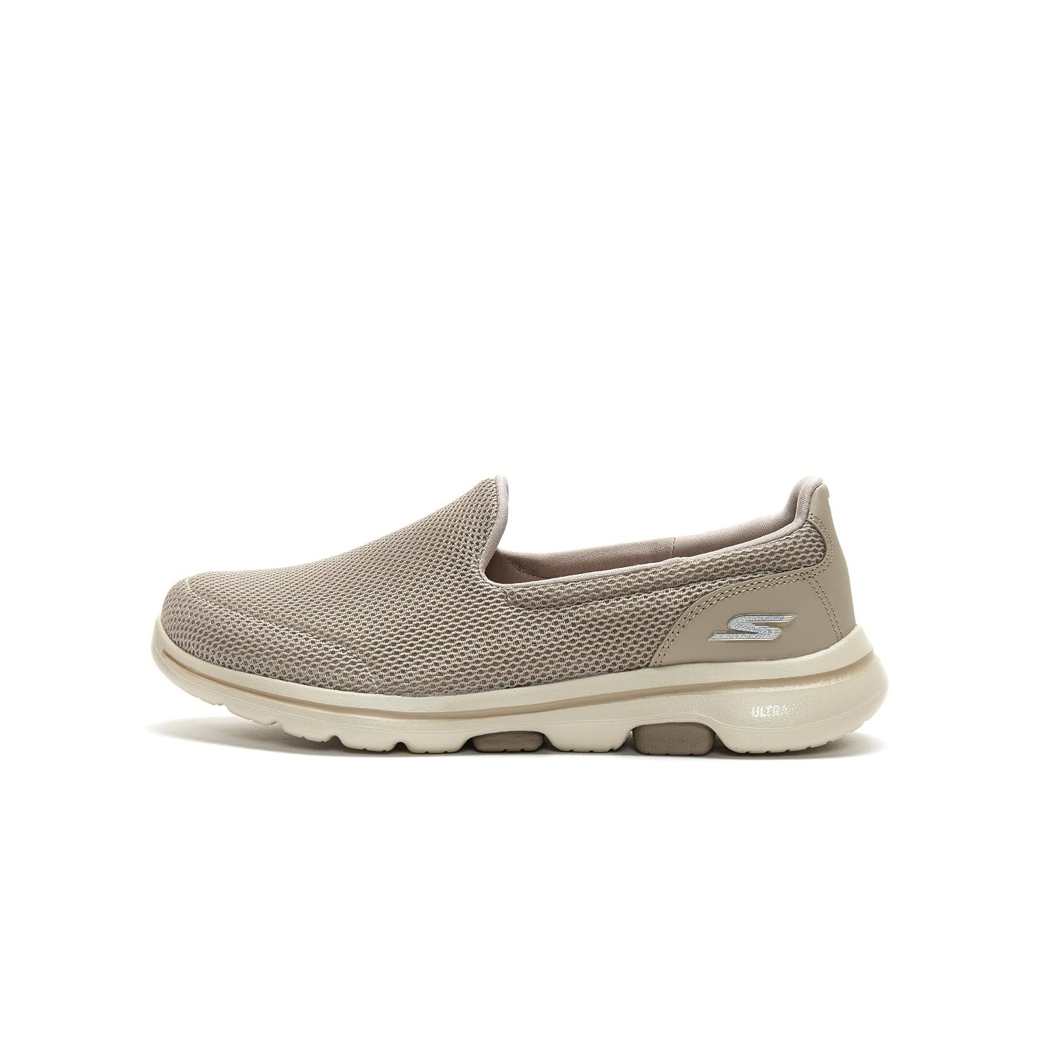 Skechers Women's GO Walk 5 Slip On Trainers, Taupe Textile Trim, 7.5 UK