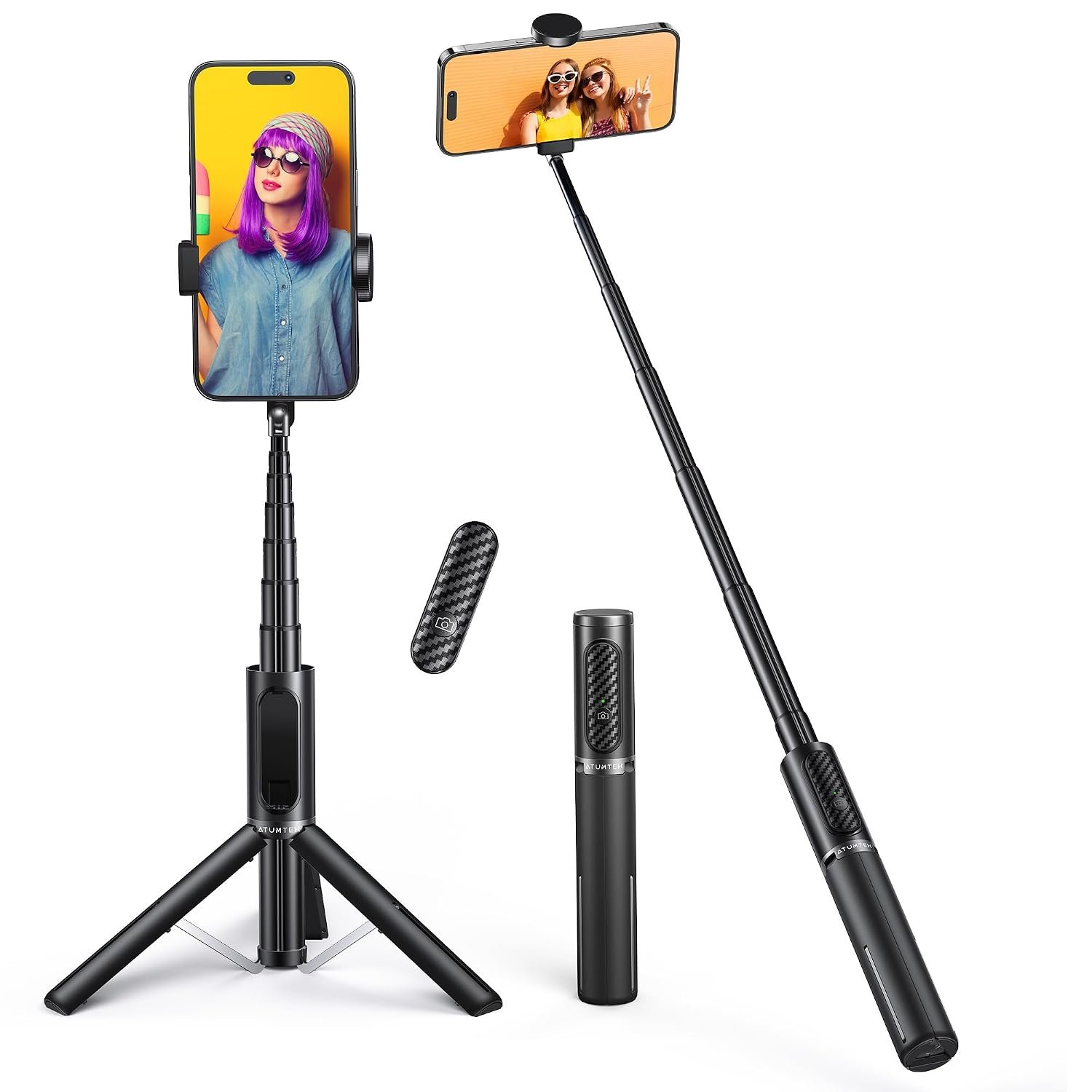 ATUMTEK Bluetooth Selfie Stick Tripod, 80CM Mini Extendable 3 in 1 Aluminum Selfie Stick with Wireless Remote Tripod Stand 270° Rotation for iPhone 11/11 Pro/XS Max/XS/XR/X/8/7, Samsung and Smartphone