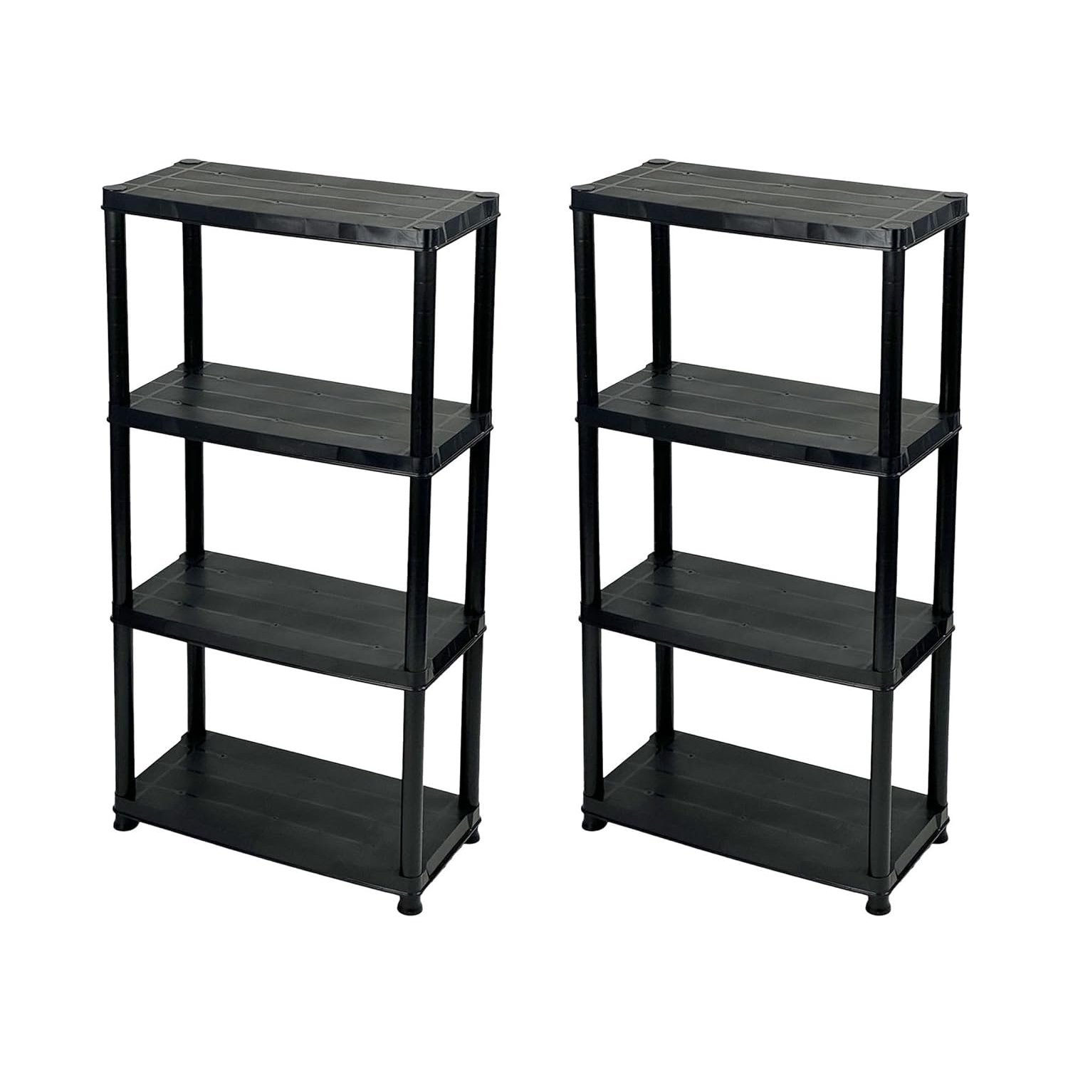 Addis 4 Tier Plastic Storage Shelving Units Twin Pack – Durable Freestanding Organiser for Garage, Shed, Utility Room, or Home – Space-Saving Easy Assembly Plastic Black