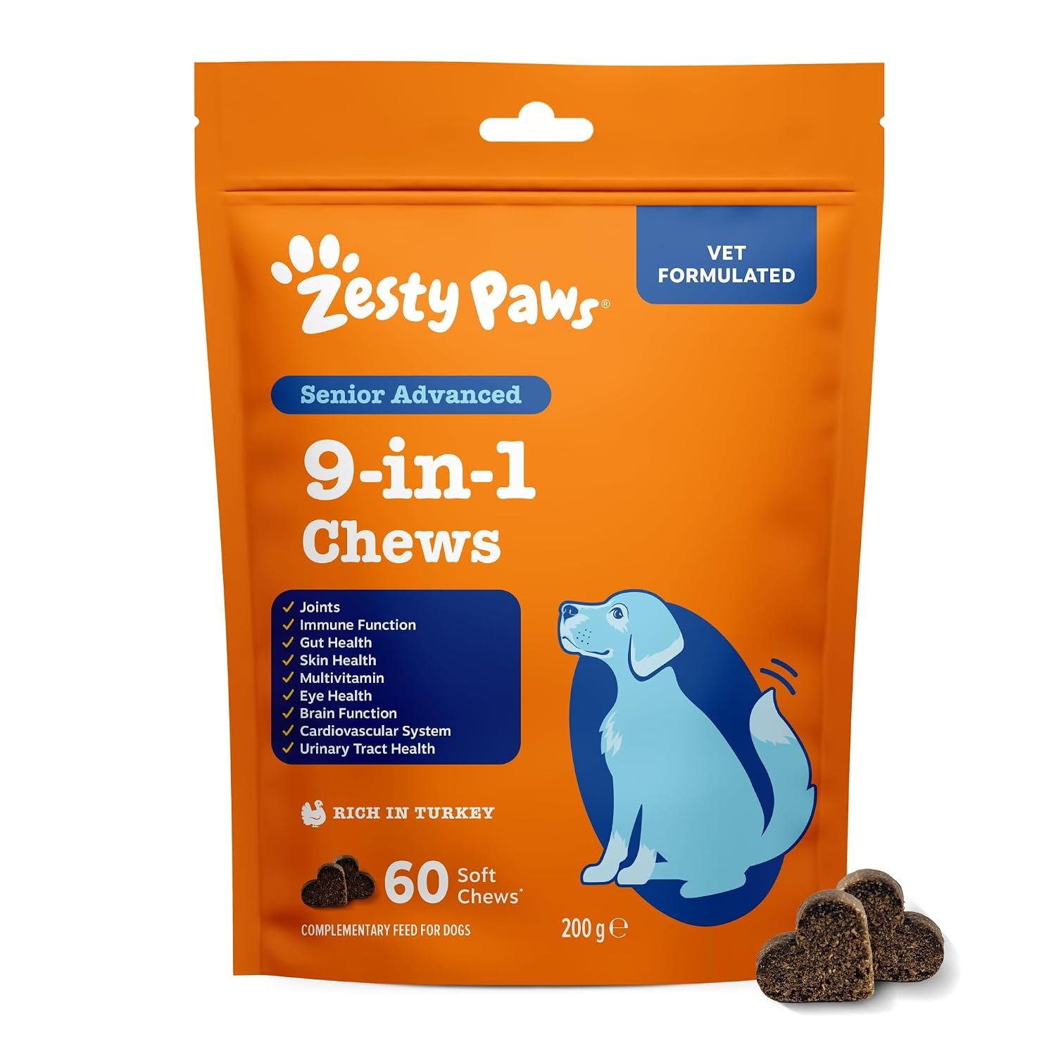 Zesty Paws 9 in 1 Multivitamins for Senior Dogs | Supports Joints, Skin, Eyes, Brain Function, Immune System, Urinary Tract, Heart & Gut Health| Vitamin A, B & C, Folic Acid, Biotin | 60 Chews