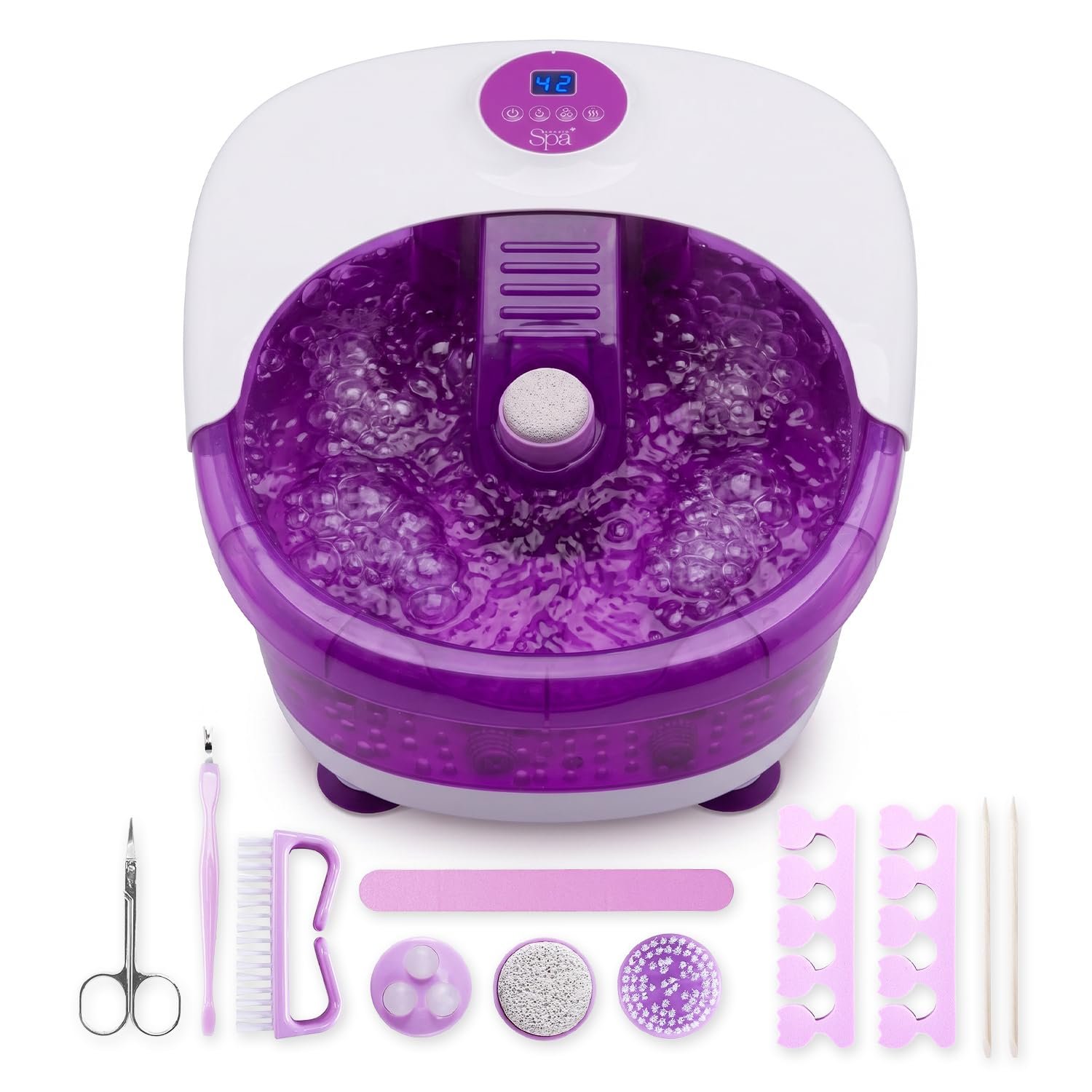 Sensio Spa Luxury Heated Foot Spa Massager - Digital Temperature Control, Bubble Foot Bath 4 Massage Rollers & Vibration - Pamper Feet At Home 9 Piece Pedicure Set, Pumice Stone, Brush, Rotating Balls