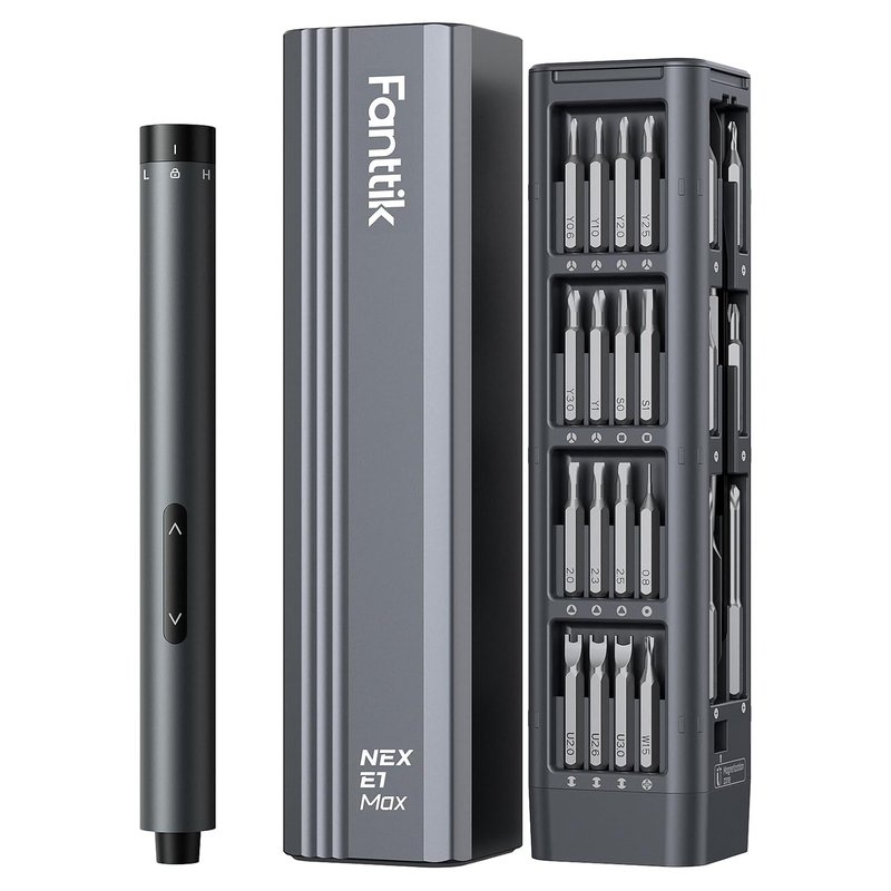 Fanttik E1 Max 3.7V Electric Screwdriver, Mini Precision Screwdriver Set, 50 Magnetic Bits, Magnetic Storage, 5/32‘’Hex, Repair Tool Kit for Electronics Phone Camera Laptop Watch (Grey)