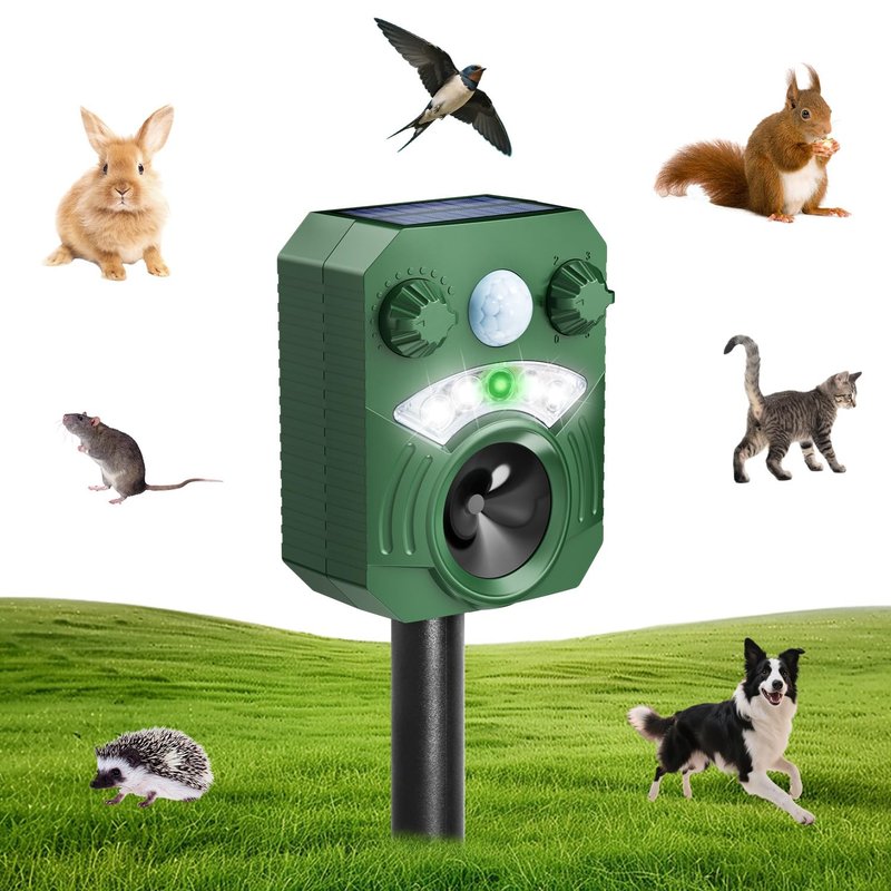 Cat Repellent for Gardens UK, Solar & USB Charging Ultrasonic Cat Scarer with 5 Adjustable Modes, PIR Motion Sensor, LED Flash, Waterproof Outdoor Deterrent for Cats Foxes Squirrels Rabbits Dogs