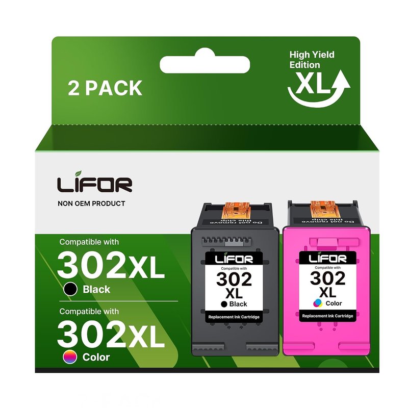 LIFOR 302XL Ink Cartridges 302 Ink Cartridges Combo Pack Remanufactured for HP 302 XL Black and Colour Ink for HP Envy 4520 4527 4524 4523 OfficeJet 3835 3830 3831 4650 DeskJet 3630 Packing May Vary