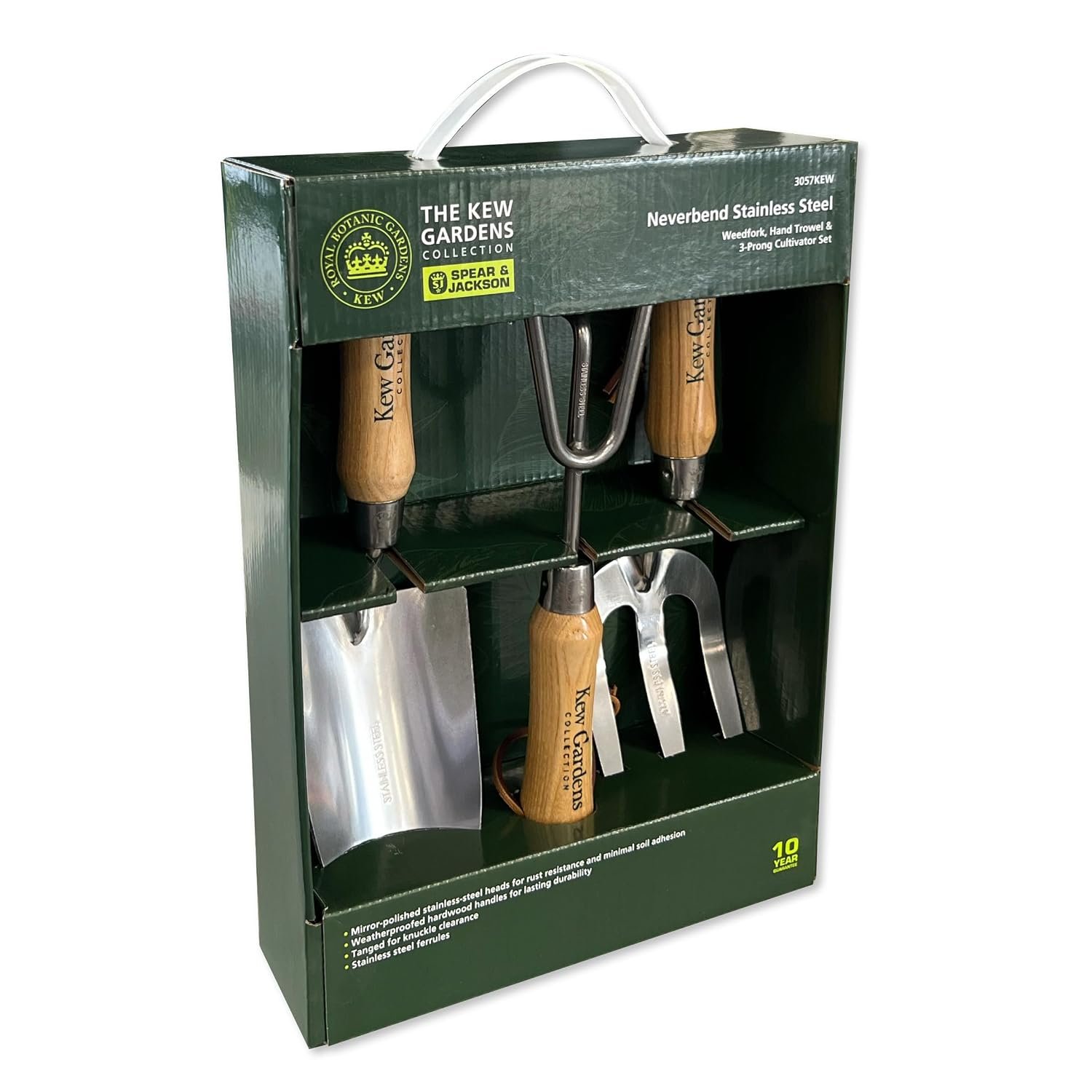 Spear & Jackson 3057KEW Kew Gardens Collection 3 Piece Garden Hand Tool Gift Set - Hand Trowel, Weed Fork and Cultivator - FSC Weatherproofed Handles, Mirror Polished Stainless Steel Heads