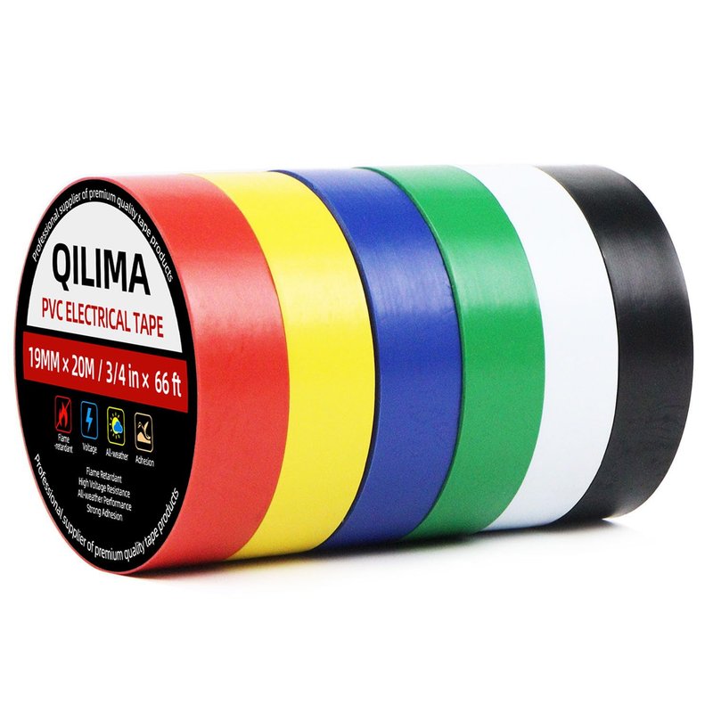QILIMA Electrical Tape 19 mm x 20 m Vinyl PVC Insulation Electrical Tape, Waterproof Electric Tape for Insulating, Repairing and Protecting Electrical Wires, 6 Rolls