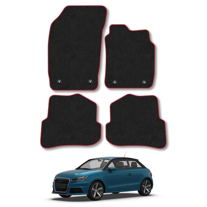 Audi A1 (2010-2019) Car Mats Accessories Tailored Fit Carpet Floor Mats Non Slip Red Trim Accessory Compatible Front Rear Set Anti Slip Backing Custom Fit Hand-Finished Full Coverage Clips