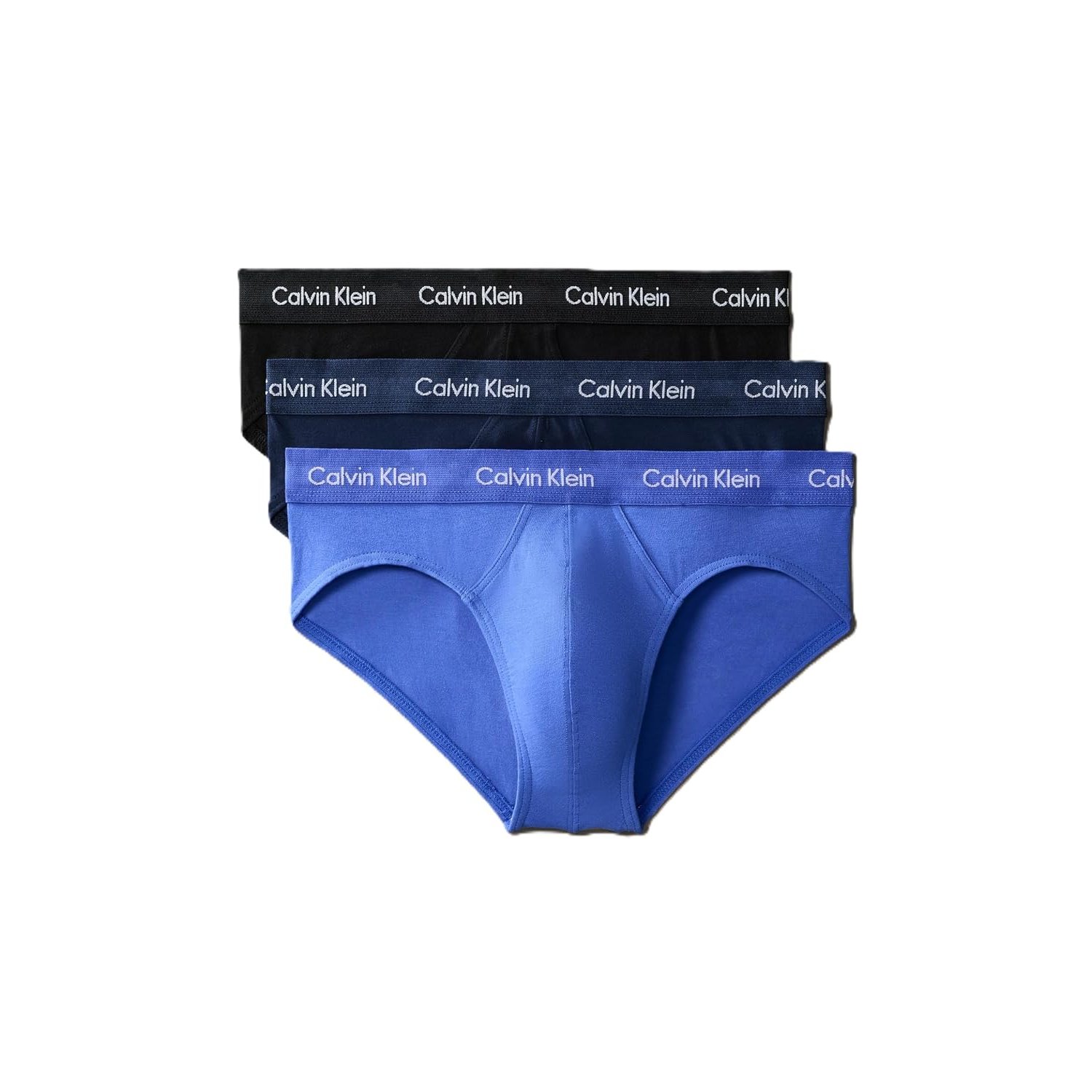 Calvin Klein Men's Hip Briefs Pack of 3 Trunks, 1 X Black, 1 X Blue Shadow, 1 X Cobalt Water, M