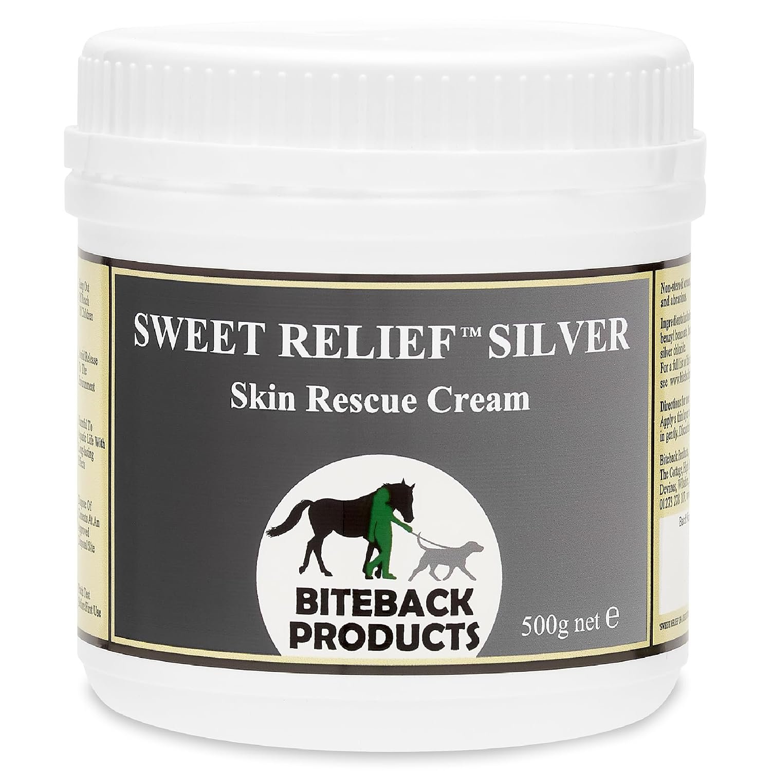 Biteback 'Sweet Relief Silver' Cream for Horses & Dogs - 500g Antiseptic First Aid Skin Care for Minor Wounds & Quick Relief