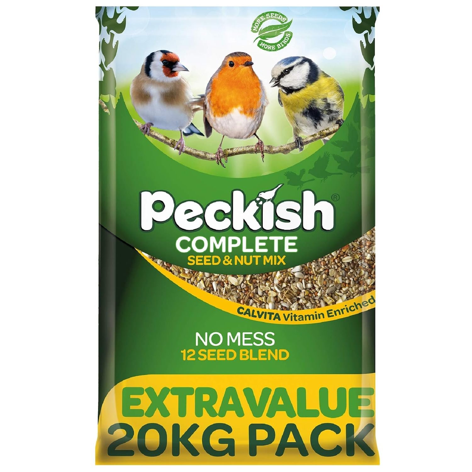Peckish 60051246 Complete Seed and Nut No Mess Wild Bird Food Mix, 20 kg, Natural