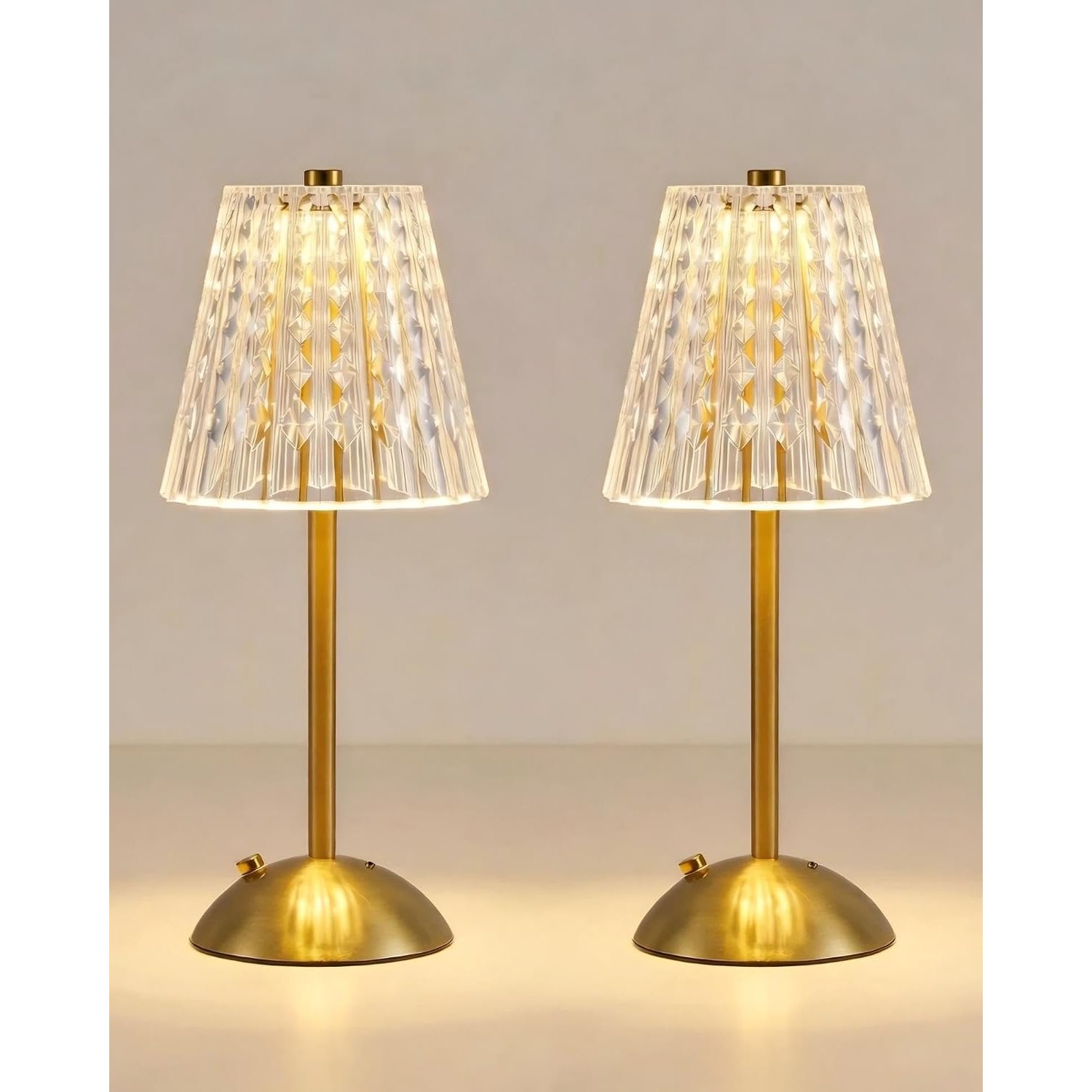 HARPER LIVING Rechargeable Table Lamp Set of 2, LED Desk Lamp Battery Operated, 3 Colours & Dimmable, Cordless Touch Lamps Bedside Reading Light for Bedroom Living Room Bar Restaurant, Gold