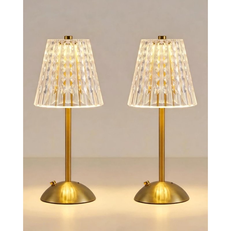 HARPER LIVING Rechargeable Table Lamp Set of 2, LED Desk Lamp Battery Operated, 3 Colours & Dimmable, Cordless Touch Lamps Bedside Reading Light for Bedroom Living Room Bar Restaurant, Gold