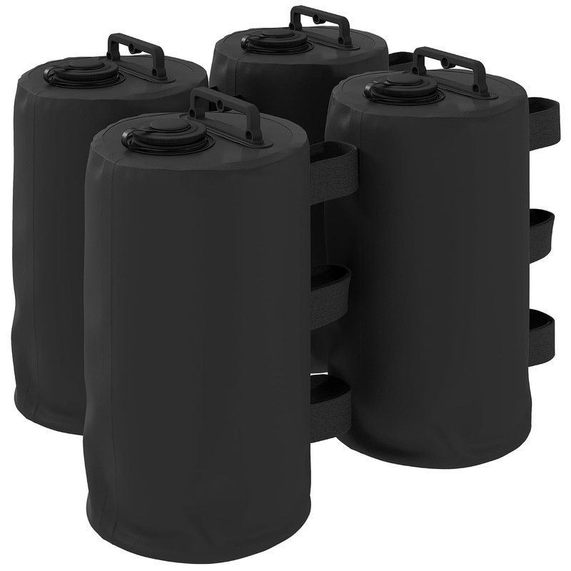 Outsunny Set of 4 Gazebo Weights Sand Bags, Gazebo Water Weights Bags with Carry Handles & Touch Fasteners Straps for Garden Marquee, Parasol, Black