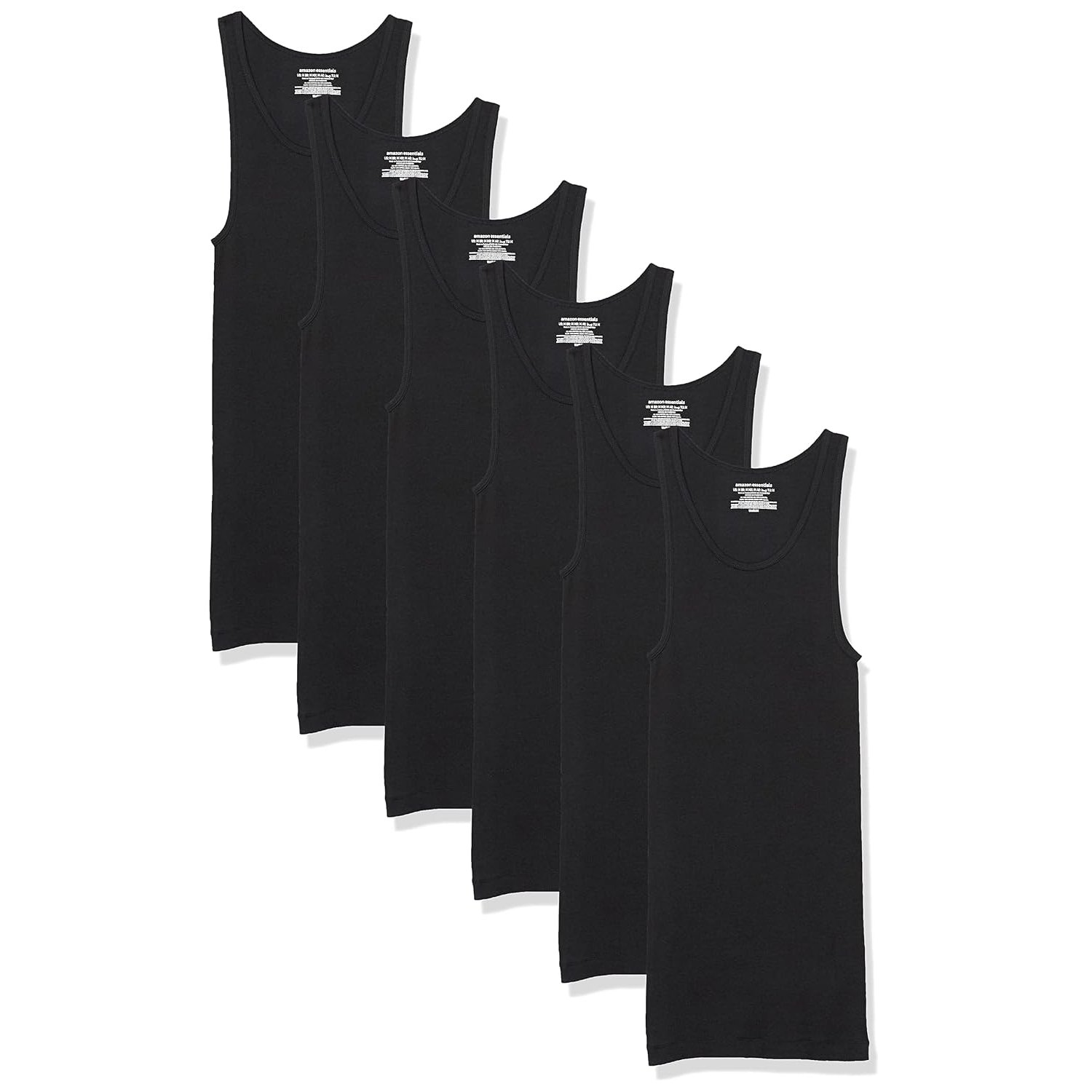 Amazon Essentials Men's Lightweight Tank Undershirts, Pack of 6, Black, M