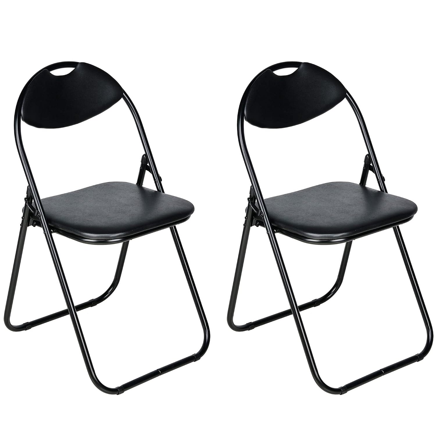 Nyxi Set of 2 X Folding Chair Padded, Paris Faux Leather, Chair Home Office Dining (2 X Chairs, Black)