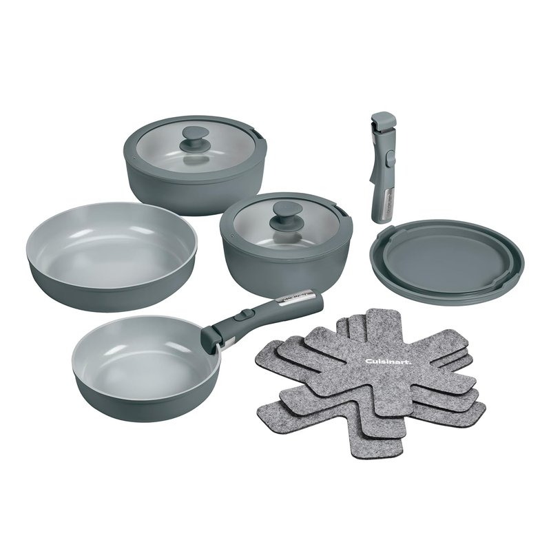 Cuisinart 13-Pc, ClickSmart Nonstick Detachable Handle Ceramic Cookware, Pots and Pans Set, Stackable Space-Saving Design, Compatible with All Stovetops, Induction & Oven Safe, PURELYCERAMIC