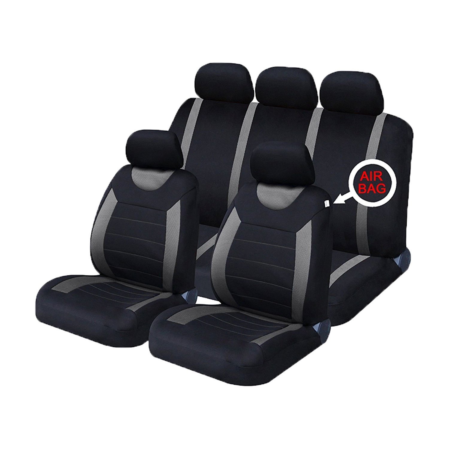 Xtremeauto® Classic Car Seat Covers Set Front & Rear complete with headrest Covers (Grey)