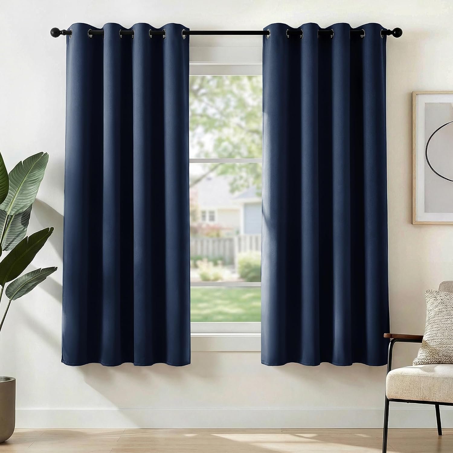Deconovo Super Soft Eyelet Curtains Thermal Insulated Room Darkening Blackout Curtains for Bedroom Navy Blue 46x63 Inch 2 Panels