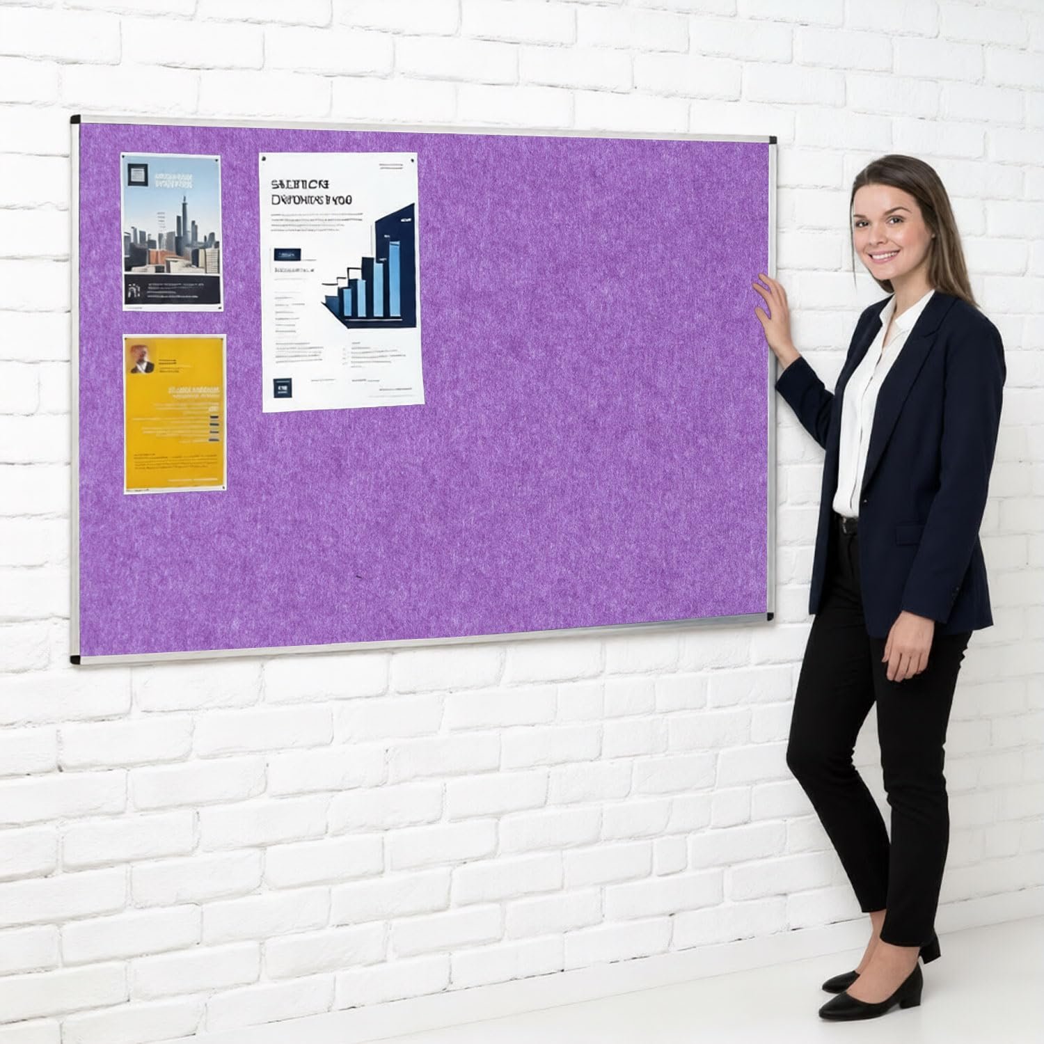 Metroplan Fire-Retardant Aluminium Frame Noticeboard, 120 x 180 cm, Purple Pinboard, Wall-Mounted, 12 Colour Pinboard Options - Ideal for Office, Classroom, Notice Displays