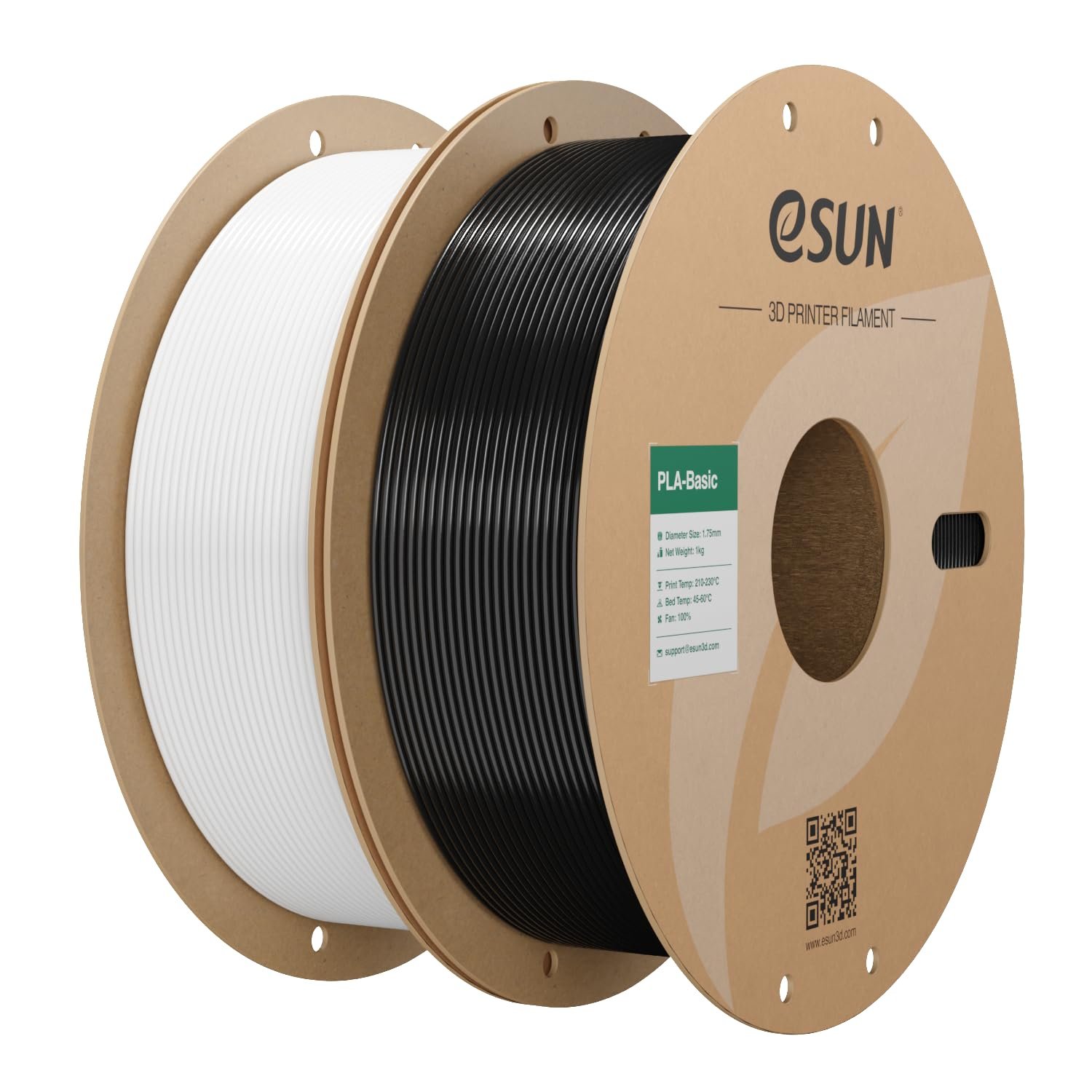 eSUN PLA Filament 1.75mm, PLA Basic 3D Printer Filament Dimensional Accuracy +/- 0.05mm, 1KG per Spool, 2 Spools 3D Printing Filament,Cold White and Black