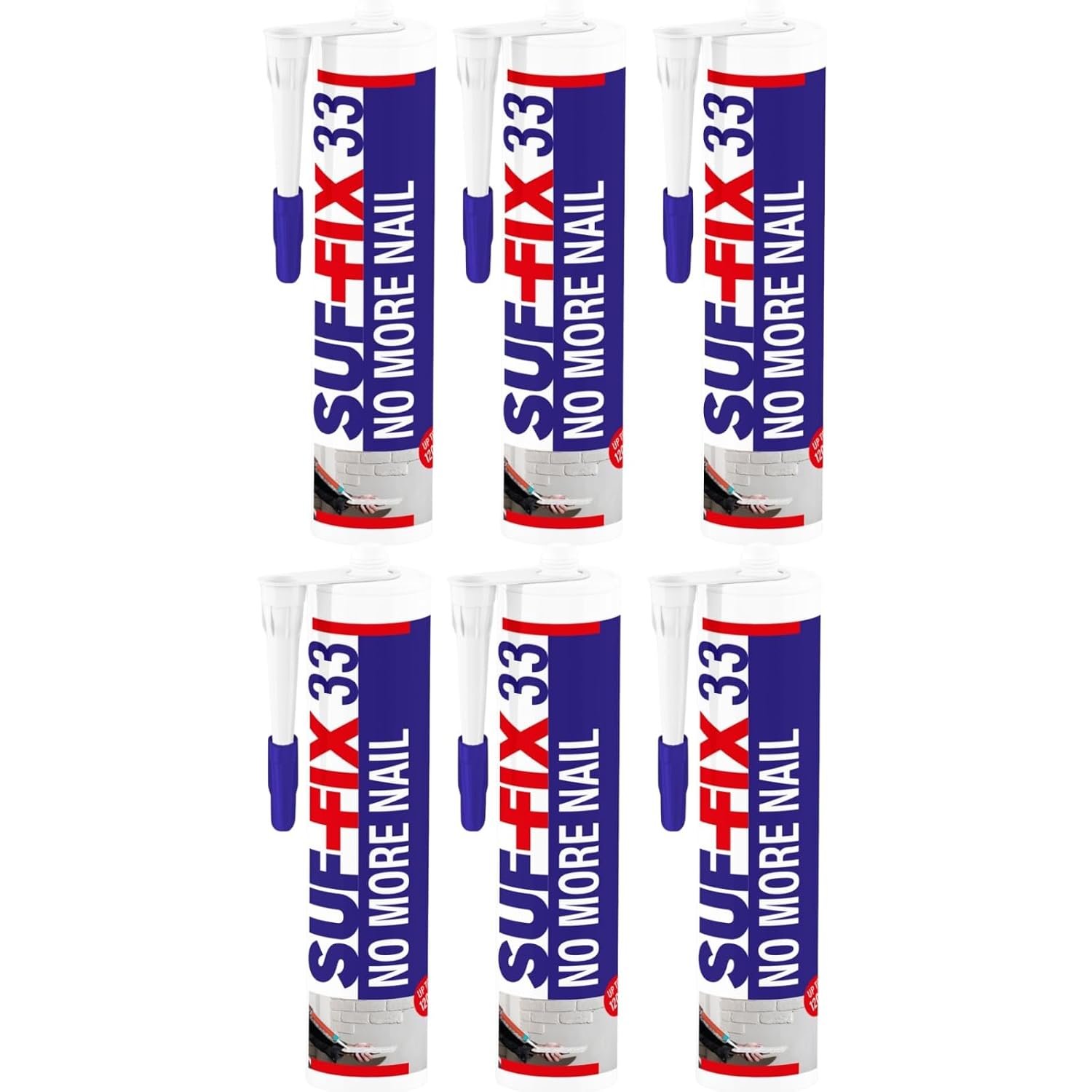 SUF-FIX No More Nails Heavy Duty Mounting Adhesive 6x 440g | Contractor Grade Multipurpose Strong Glue for Wood, Metal & Plastic | Powerful Grab for Interior Wall Repair & Mounting (White, 6 Pack)