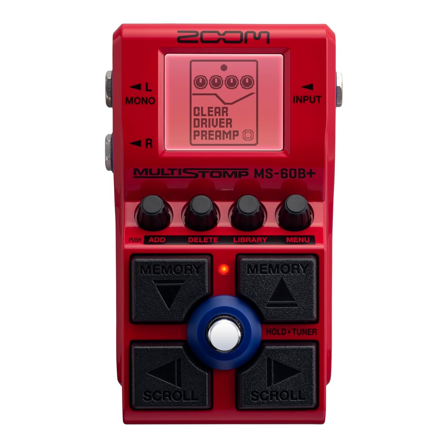 ZOOM MS-60B+ Bass Multi-Effects Pedal, simulation of famous amplifiers and tone-shaping preamps, 75 effects such as overdrive, octaver, filter, modulation, synths, distortion, etc., red