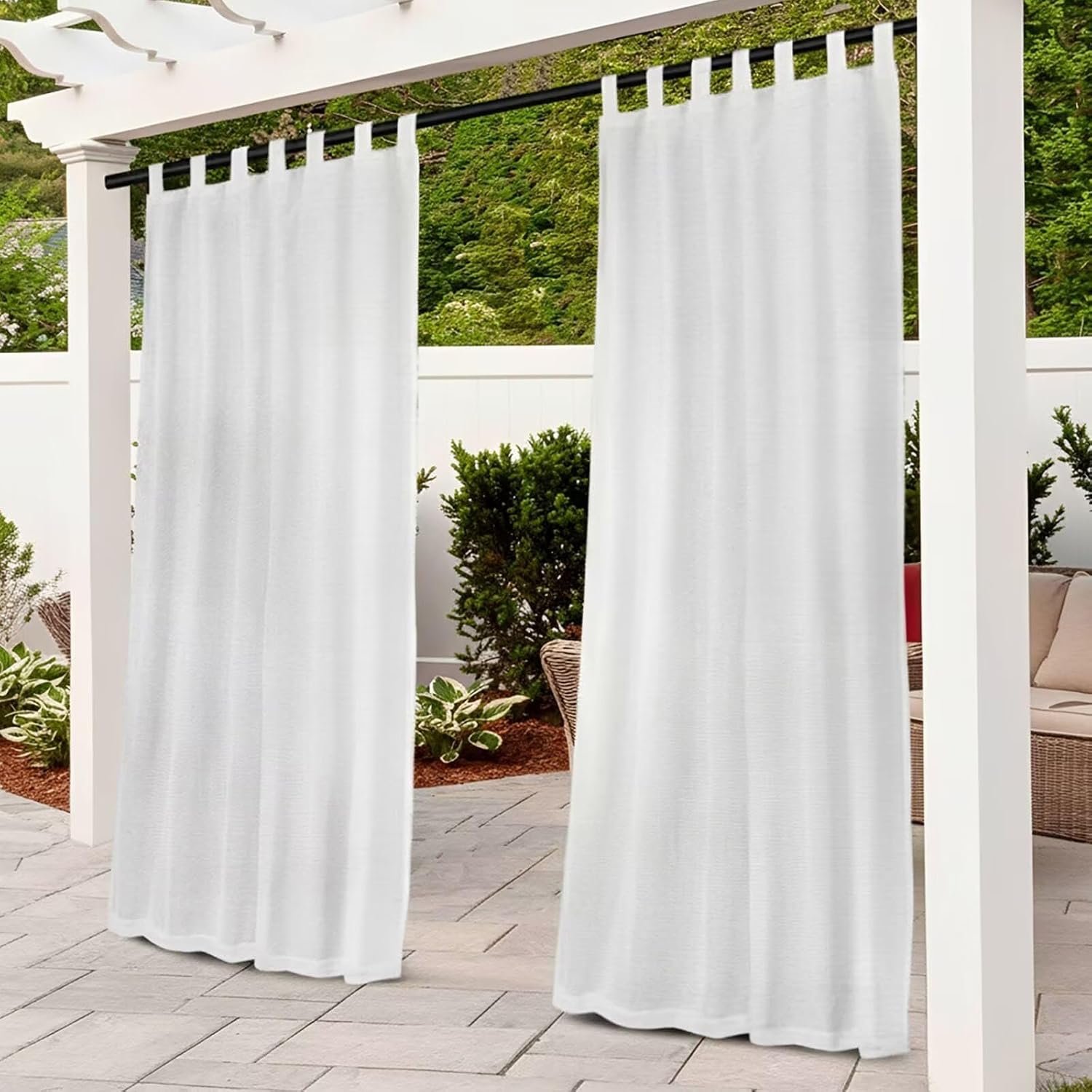 Bettschlange Outdoor Curtains Waterproof, 2 Panels Pergola Curtains, Outdoor Sheer Curtain for Patio Waterproof, Gazebo Curtain for Garden Patio Gazebo,Leinen,132x213cm