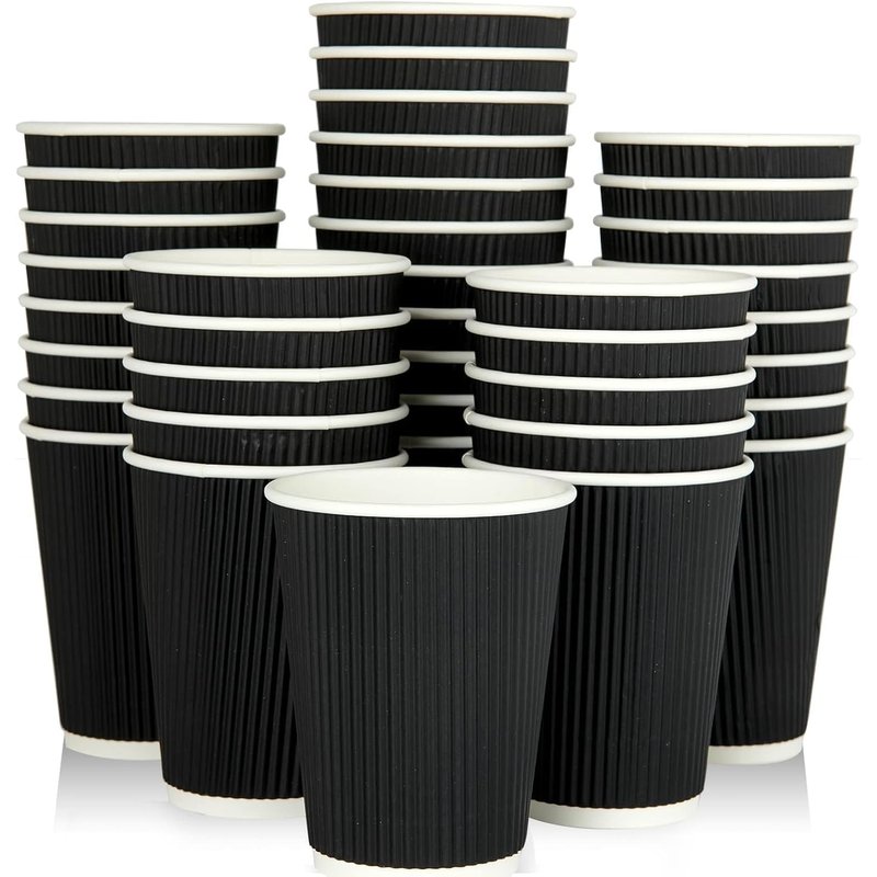 ECONX 500 X 12oz Disposable Coffee Cups Insulated Triple Wall Ripple Kraft Black Paper Coffee Cups for Takeaway Coffee, Tea or Hot and Cold Drinks for Cafes Offices Events or Parties