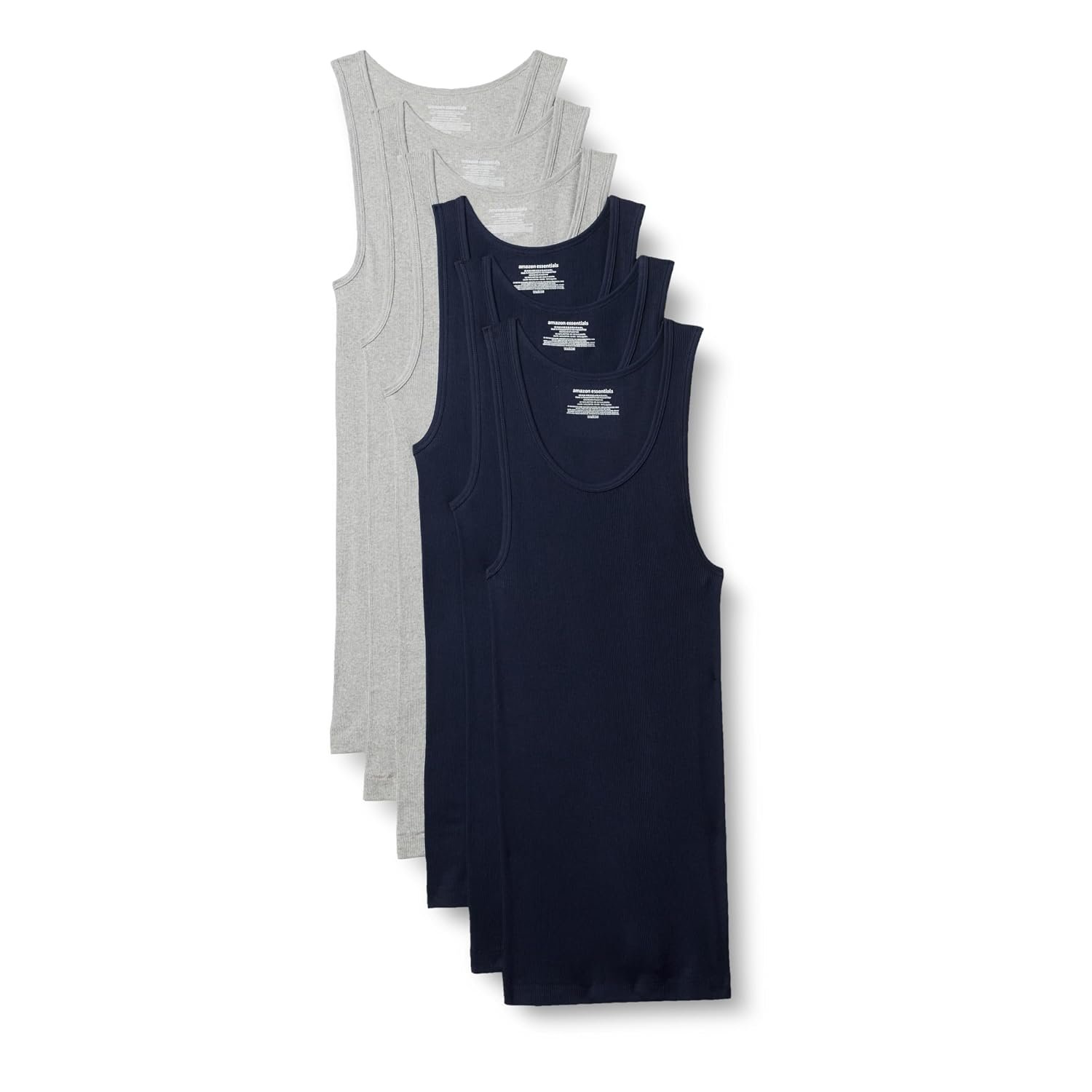 Amazon Essentials Men's Lightweight Tank Undershirts, Pack of 6, Medium Grey Heather/Navy, XS