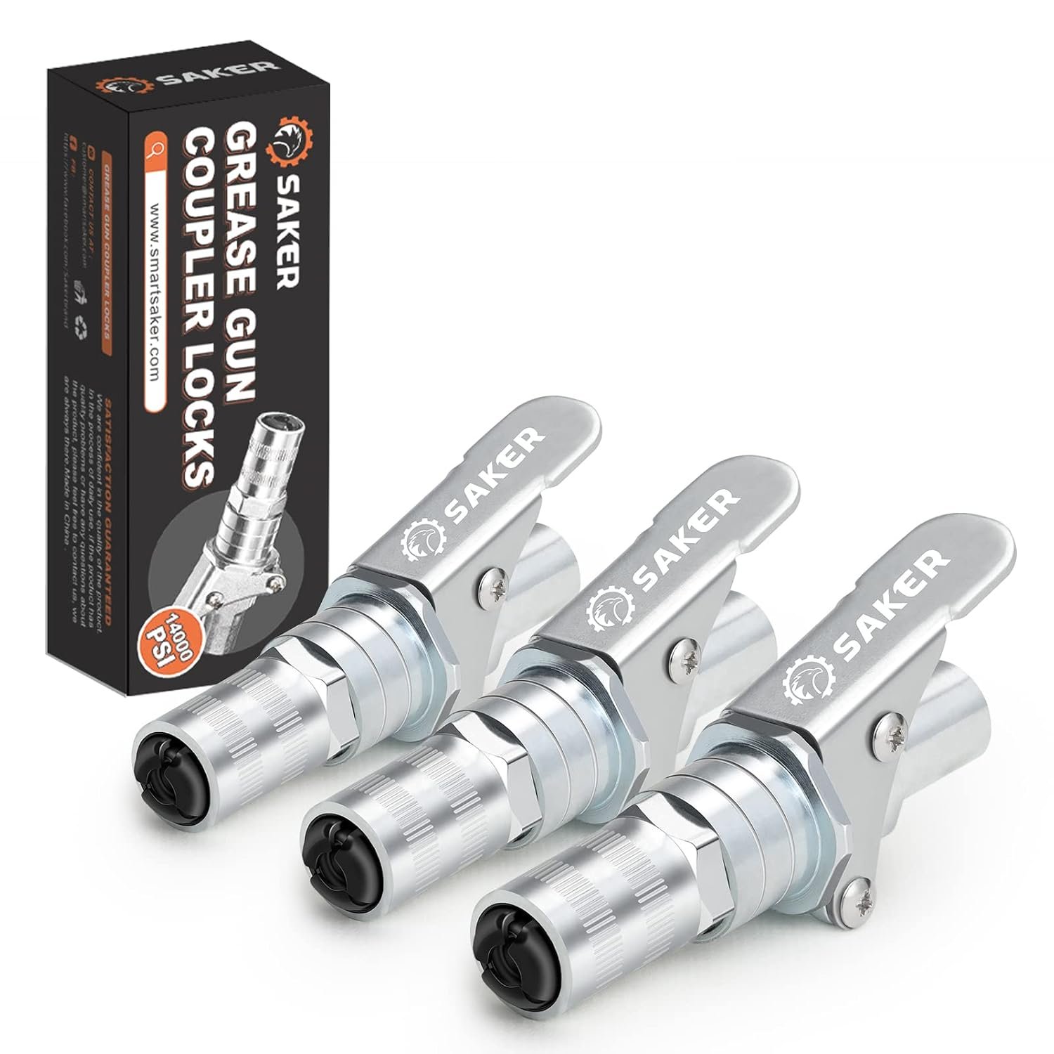Saker Grease Gun Coupler-Upgrade to14000 PSI,Duty Quick Release Grease Couplers,Compatible with All Grease Guns 1/8" NPT Fittings (3 PCS)
