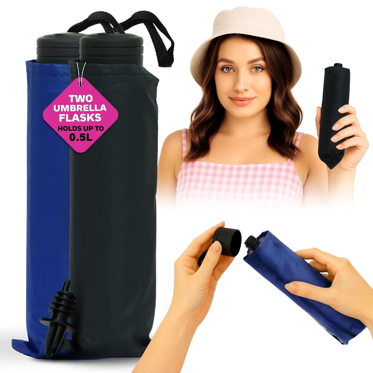 Sneak Alcohol Secret Flask - Umbrella Flask (2- pack) - Slim 2x 200ml Discreet Size (24 Drinks) - Perfect for Festivals & Events - Completely Undetectable