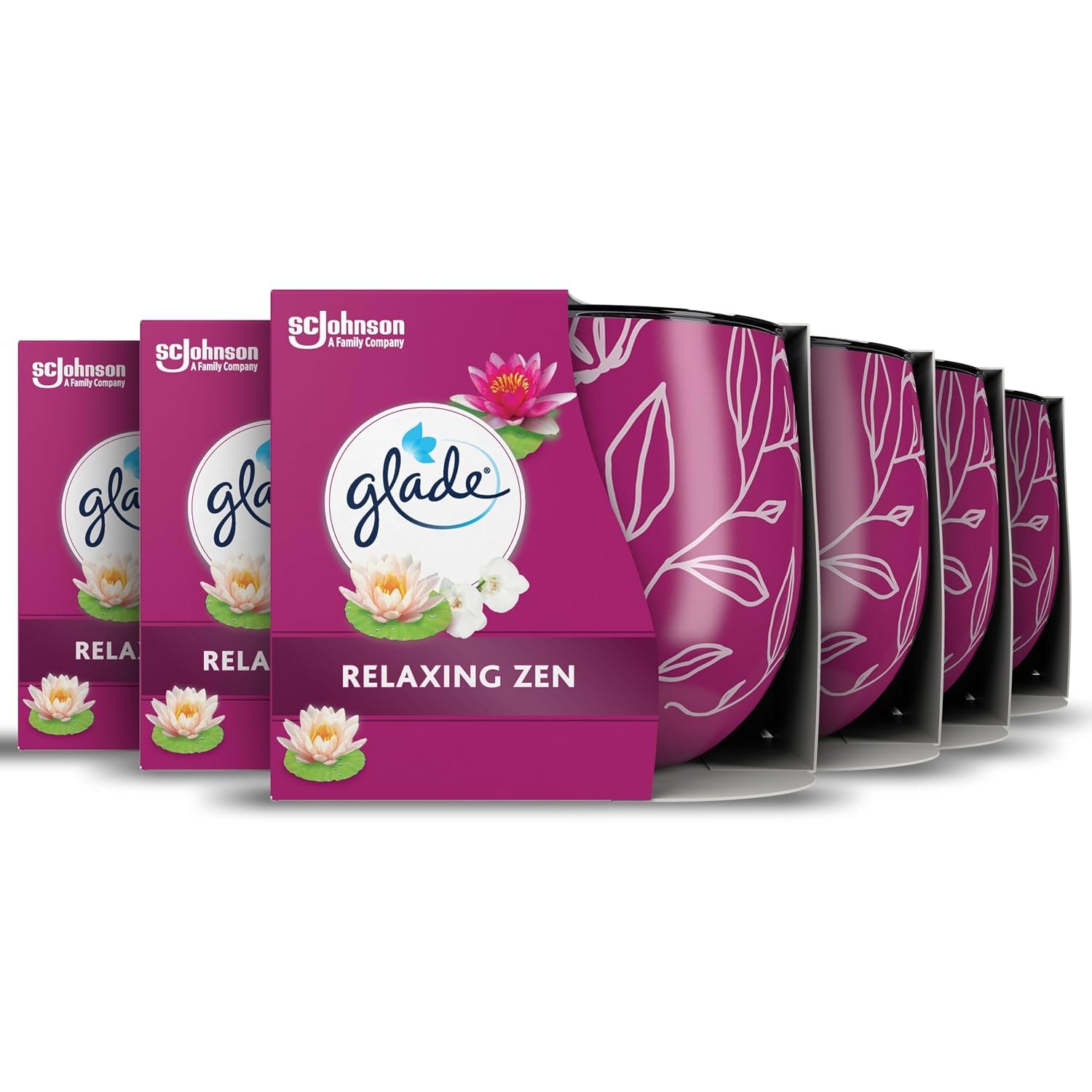Glade Jar Candle, Scented Candle Infused with Essential Oils, Made without Palm oil, Up to 25 Hour Burn Time, Relaxing Zen, Pack of 6 (6x108g)