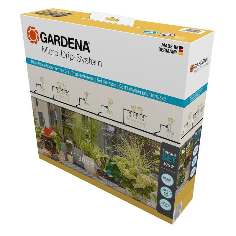 Gardena Micro-Drip-System Drip Irrigation Set Terrace (30 plants): Starter set, ready to use, water-saving irrigation system, simple & flexible connection technology (13400-20)
