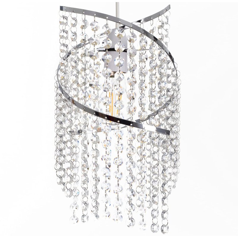 Klass Home K9 Crystal Spiral Droplet Light Shade | Pendant, Lamp Shade | Ceiling Light Shade Chandeliers | Chrome Finish Light for Living Room | Bedroom | Kitchen