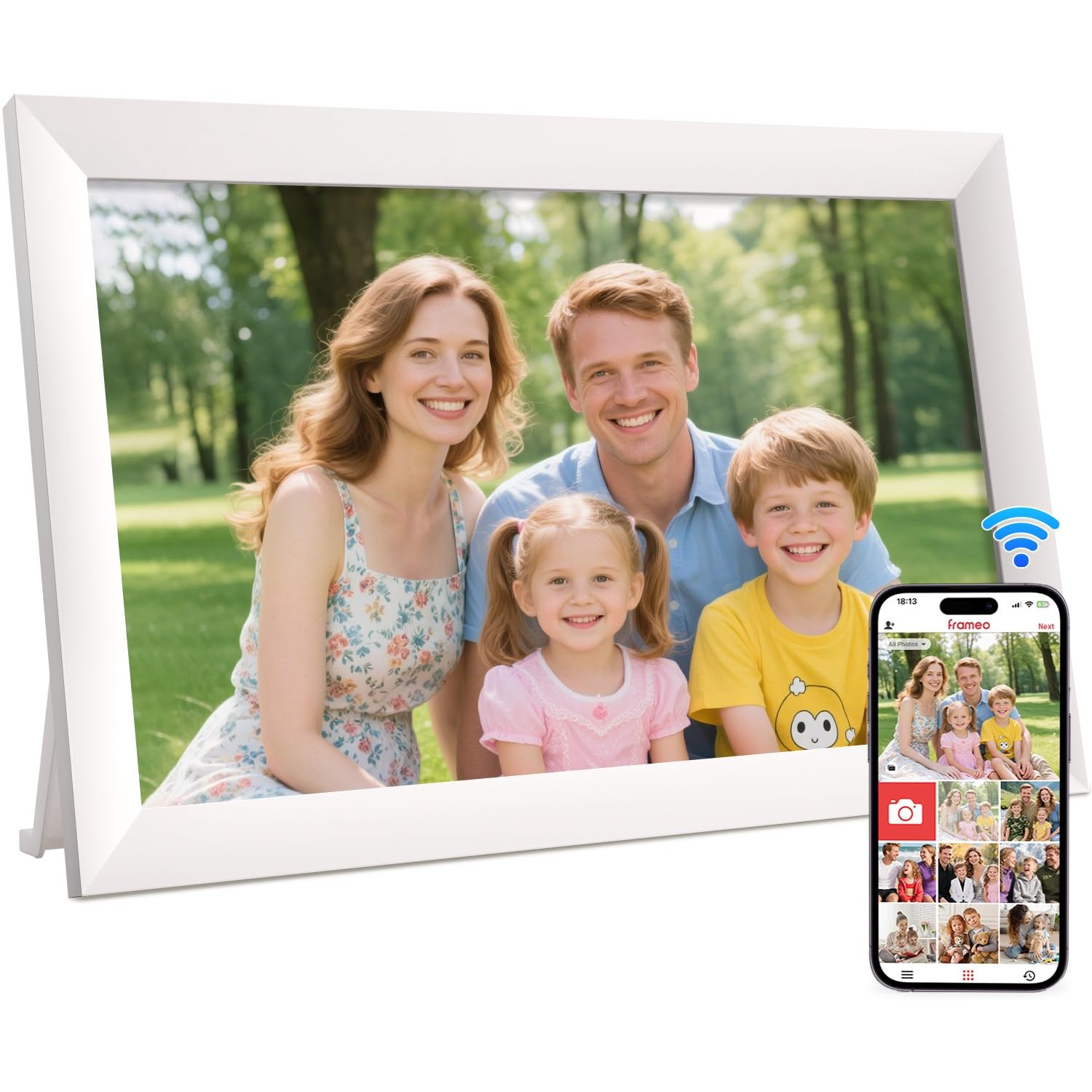 Hesmor Frameo Digital Photo Frame 10.1 Inch WiFi Picture Frame, 1280x800 HD IPS Touch Screen Photo Frame Electronic, 32GB Memory, Auto-Rotate, Wall Mountable, Share Photos/Videos Instantly via Frameo